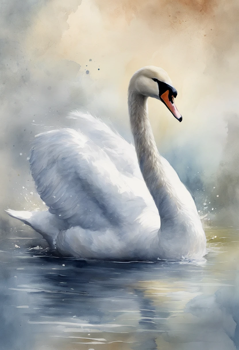 painting of a swan floating on water with a splashing background and spray paint effect, by Eugeniusz Zak, watercolor art, by Károly Lotz, watercolor painting, watercolor painting style, watercolor detailed art, by Reuben Tam, watercolor digital painting, watercolor, masterfully detailed watercolor, watercolor art, Grzegorz Rutkowski