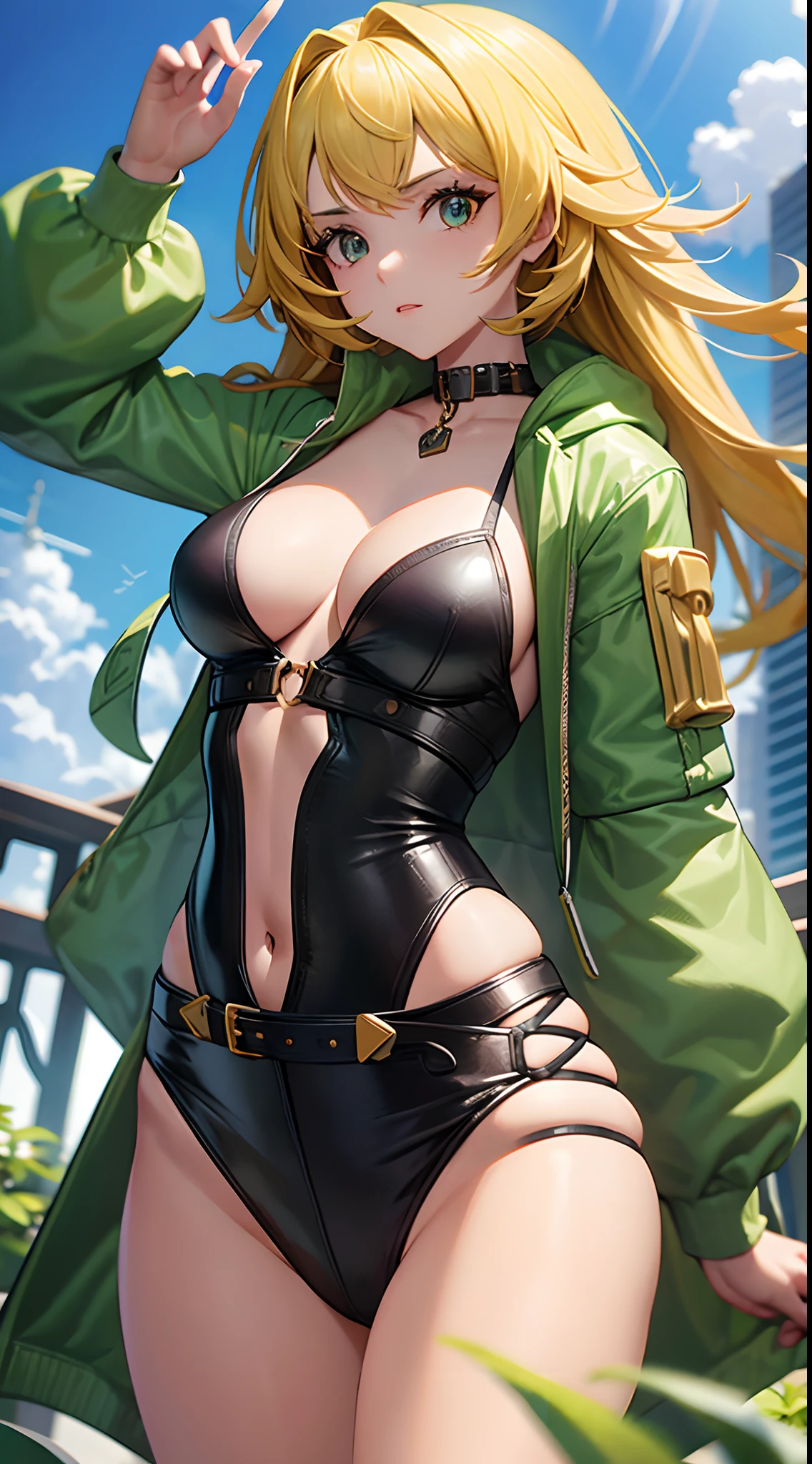 Mulher com 21 anos, loira, sexy, linda, esbelta, pele linda, esbelta, seios grande e avantajados, desinibida, roupas curtas e provocante, decote, pose dynamic, rosto avermelhada, ahegao