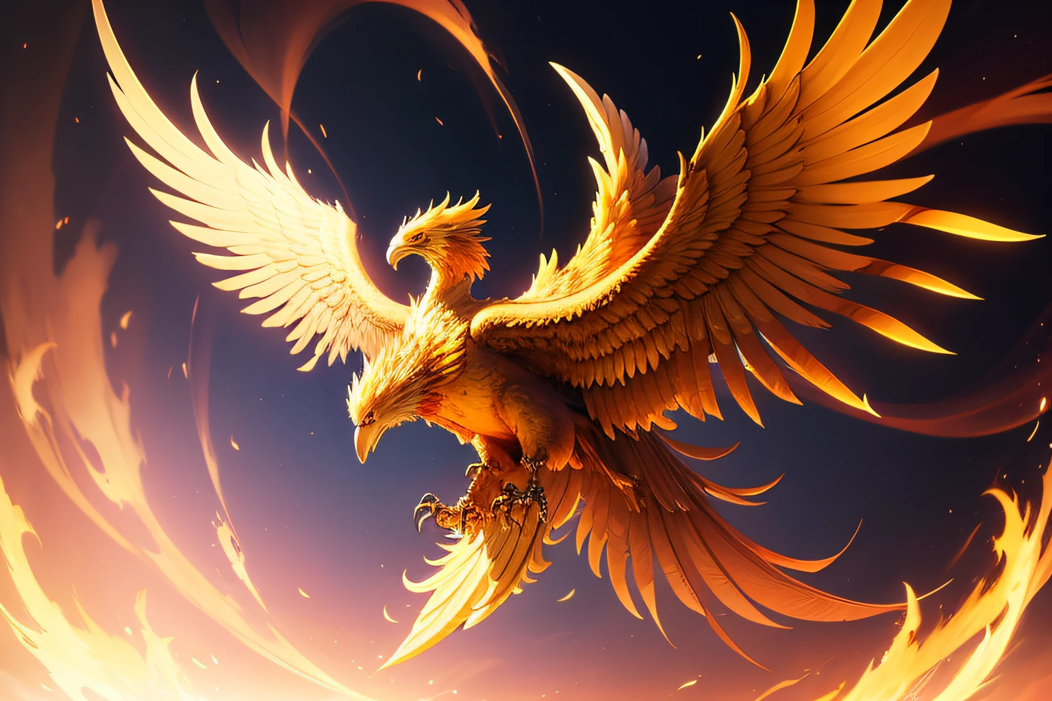 Golden phoenix spreading wings