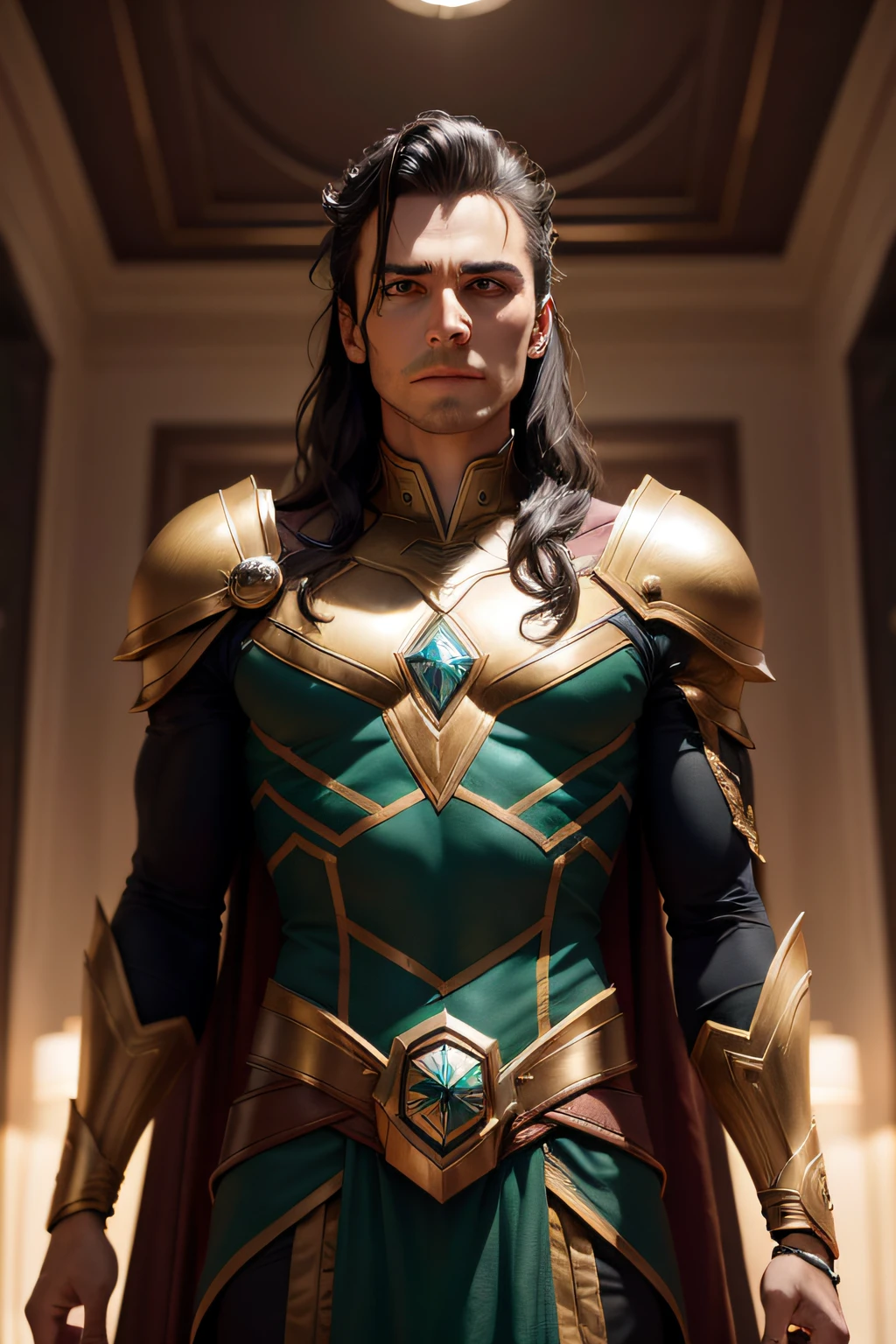 homem,  como Loki, 8k, highes definition, rosto detalhado, rosto detalhado, olhos detalhados, mid hair, terno detalhado, estilo Marvel e DC, hiper-realista, + Cinematographic shot + dynamic compositing, incrivelmente detalhado, nitidez, detalhes + detalhes soberbos + noite com luz + perfeccionismo + realismo premiado ((soft-lighting))
