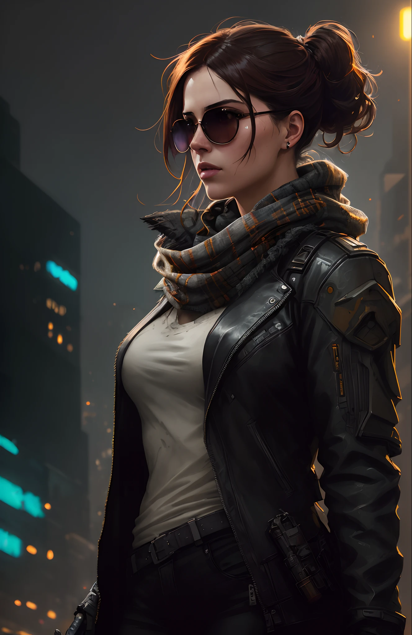 (dark shot:1.1), epic realistic, portrait of halo, sunglasses, blue eyes, tartan scarf, auburn hair by atey ghailan, by greg rutkowski, by greg tocchini, by james gilleard, by joe fenton, by kaethe butcher, gradient yellow, black, brown and magenta color scheme, grunge aesthetic!!! graffiti tag wall background, art by greg rutkowski and artgerm, soft cinematic light, adobe lightroom, photolab, hdr, intricate, highly detailed, (depth of field:1.4), faded, (neutral colors:1.2), (hdr:1.4), (muted colors:1.2), hyperdetailed, (artstation:1.4), cinematic, warm lights, dramatic light, (intricate details:1.1), complex background, (rutkowski:0.66), (teal and orange:0.4)