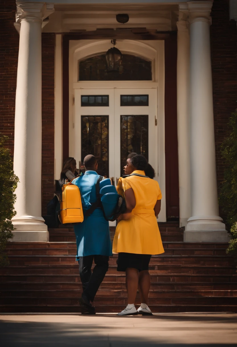 campus security alerting students with megaphone at the school door