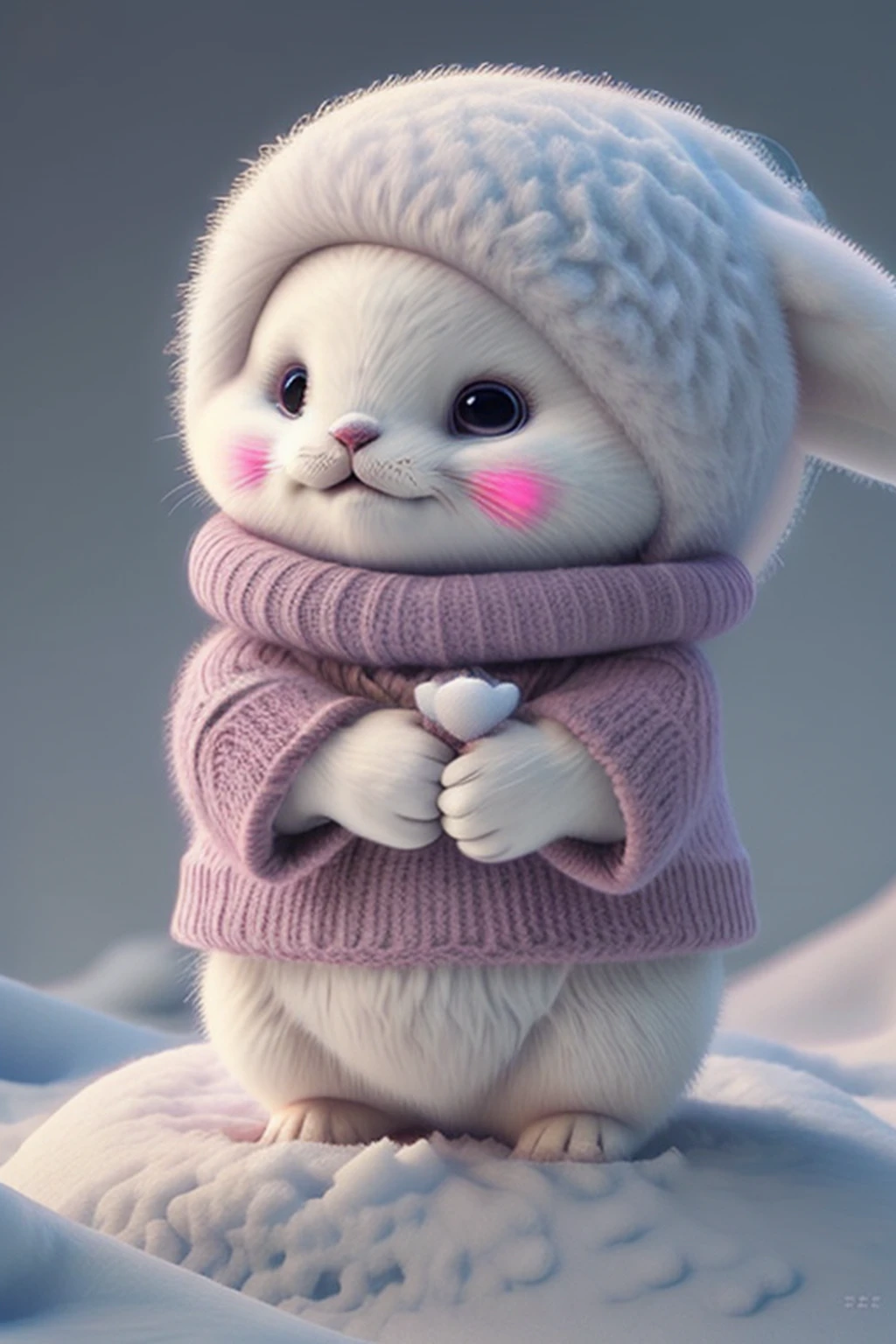 cute harp seal with fluffy fur wearing a snapback hat, lying flat down in snow, head and body covered in a pile of snow, snowing in the arctic, vivid colors, 3d render, bright lighting, vivid colors, grinning from ear to ear,