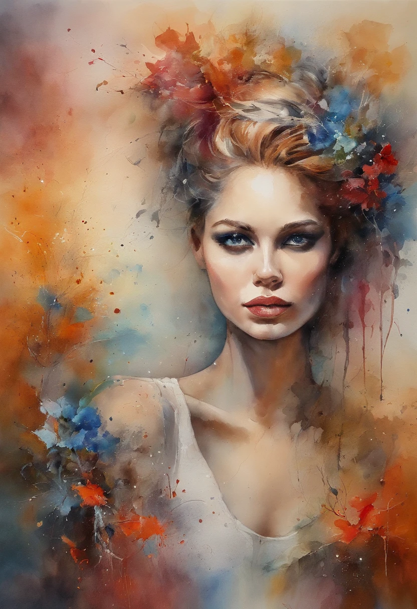 a 1 girl, 1 boy, lovers painting with splatter background and spray paint effect, by Eugeniusz Zak, watercolor art, by Károly Lotz, watercolor painting, watercolor painting style, watercolor detailed art, by Reuben Tam, watercolor paint digital painting, watercolor, masterfully detailed watercolor, watercolor art, Grzegorz Rutkowski