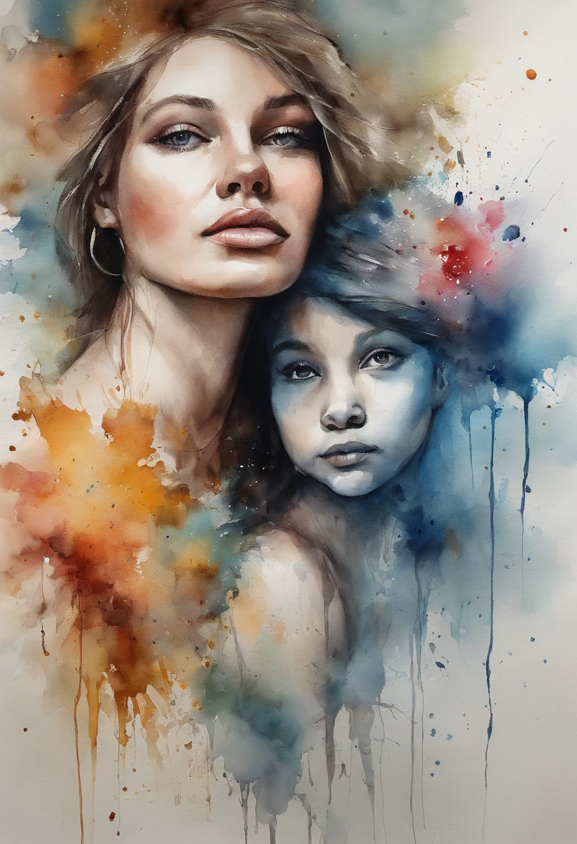 a 1 girl, 1 boy, lovers painting with splatter background and spray paint effect, by Eugeniusz Zak, watercolor art, by Károly Lotz, watercolor painting, watercolor painting style, watercolor detailed art, by Reuben Tam, watercolor paint digital painting, watercolor, masterfully detailed watercolor, watercolor art, Grzegorz Rutkowski
