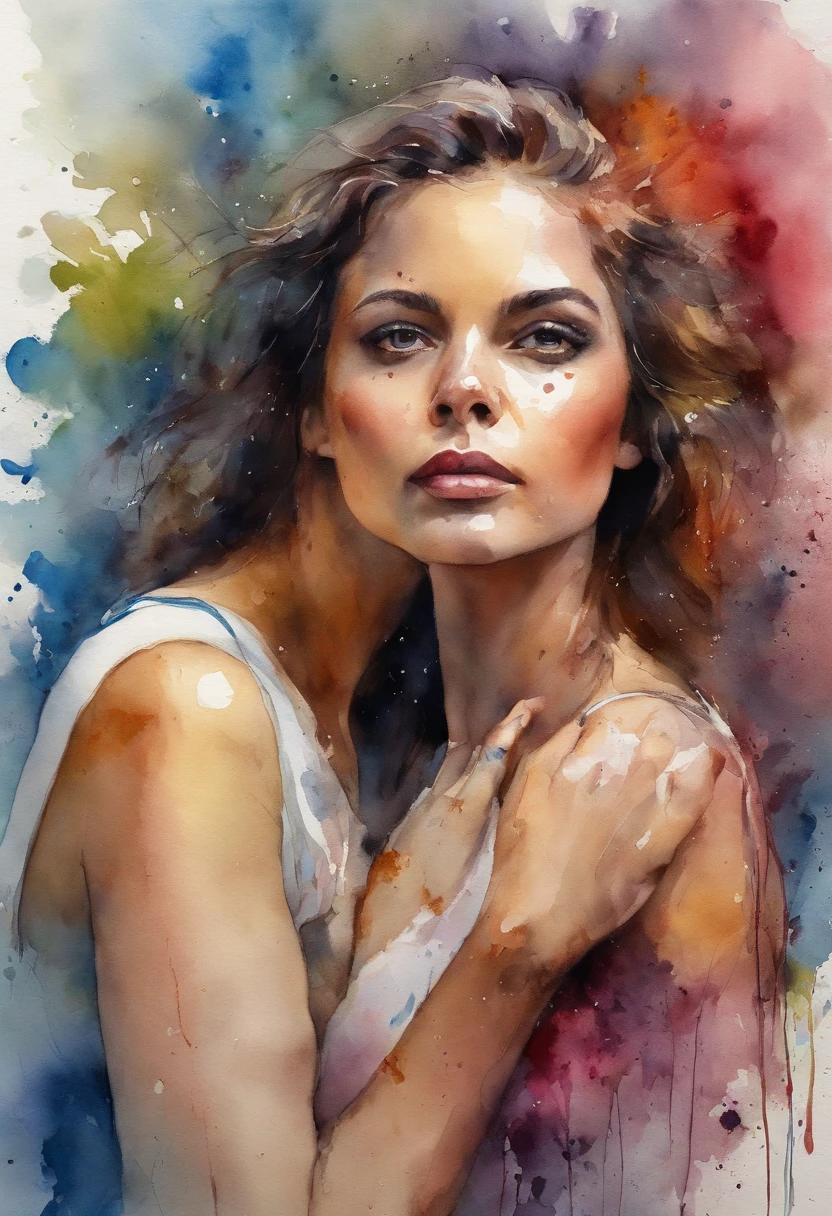 a 1 girl, 1 boy, lovers painting with splatter background and spray paint effect, by Eugeniusz Zak, watercolor art, by Károly Lotz, watercolor painting, watercolor painting style, watercolor detailed art, by Reuben Tam, watercolor paint digital painting, watercolor, masterfully detailed watercolor, watercolor art, Grzegorz Rutkowski