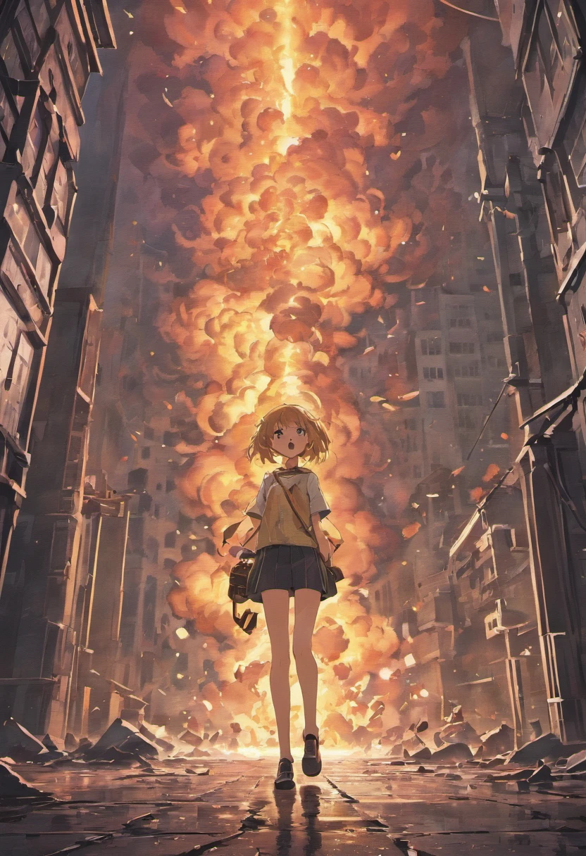 The atomic bomb exploded a city. formant un nuage de champignons noir et gris, Spectacular Scenes, Breathtaking landscapes, Realstic, Textures authentiques, Ultra-High Definition Ultra-High Resolution, Stunning photos taken by professional cameras, Rendu d'octane, volumeric lighting, World-renowned award-winning works, Unrivalled masterpieces