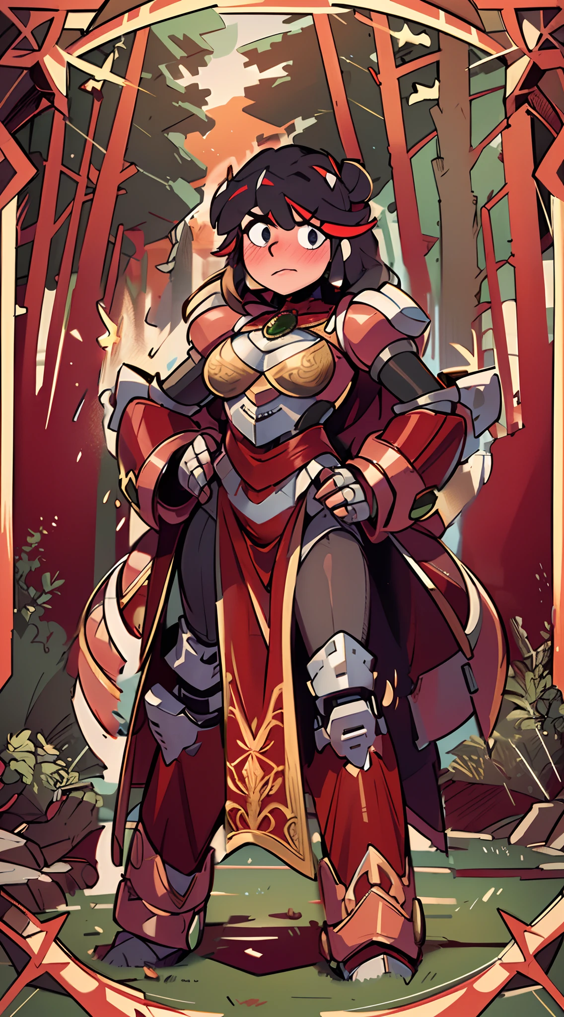 (best quality, masterpiece:1.2), ultra-detailed, realistic, heavily armored hands holding skirt, knight armor, small-chestplate, red gauntlets holding dress, mechsuit hands, steel-grey plating, intricate detailing, polished metal textures, powerful grip, mechanical gauntlets, intricate joint mechanisms, articulated fingers, luxurious fabric, flowing gown, holding dress, vibrant red and white dress, elegant folds, rich silver embroidery, regal attire, royal blue accents, ornate red and silver embellishments, majestic crown, shining red gemstones, imposing stature, majestic stance, formidable presence, dramatic lighting, spotlight, soft shadows, dramatic shadows, dynamic composition, intense colors.