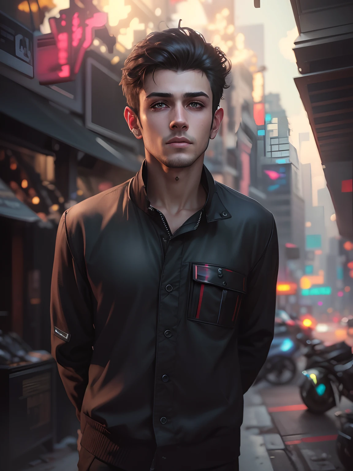 Change background cyberpunk handsome boy,realistic face,8k,ultra realistic,