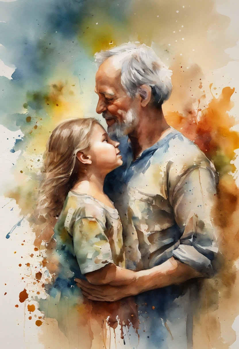 painting of a mother, father and with a splatter background and spray paint effect, by Eugeniusz Zak, watercolor art, by Károly Lotz, watercolor painting, watercolor painting style, watercolor detailed art, by Reuben Tam, watercolor digital painting, watercolor, masterfully detailed watercolor, watercolor art, Grzegorz Rutkowski