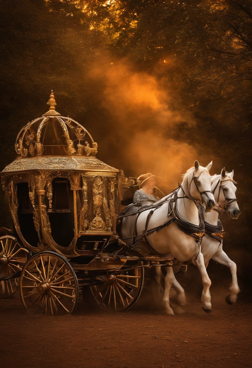 In the midst of a dark and mystical scenario, se vislumbra un majestuoso carruaje de fuego que parece materializarse de las sombras. The flames dance with a magical ardor, Remolinos en formas caprichosas alrededor del carruaje, pintando el cielo nocturno con tonalidades naranjas y rojizas.
This carriage is being guided by two towering snakes, con escamas iridiscentes que reflejan las llamas, wrapped in an ethereal dance. Their bodies meander in perfect harmony, forming aerial spirals while playing magic flutes with their fangs. The melody emanating from his flutes is hypnotic and melancholic.., atrapando a todo aquel que la escuche en un trance de asombro.
Las serpientes parecen enlazar sus cuerpos, formando un arco sobre el carruaje, Granting an aura of protection and power. Las luces centelleantes de las llamas resaltan los detalles intrincados del carruaje, revealing mystical engravings and ornaments that shine in the fire.
The carriage itself is adorned with magical and ancient motifs, Reminiscent of mythological creatures and alchemical symbols. The wheels look like they're made of solid fire, spinning in a rhythm synchronized with the melodious music of snakes, dejando una estela luminosa a su paso.
en el fondo, un oscuro, The starry horizon serves as a backdrop, accentuating the enigmatic presence of this chariot of fire guided by snakes Music. It is a scene that seems to be taken from a magical tale, llena de misterio y magia.