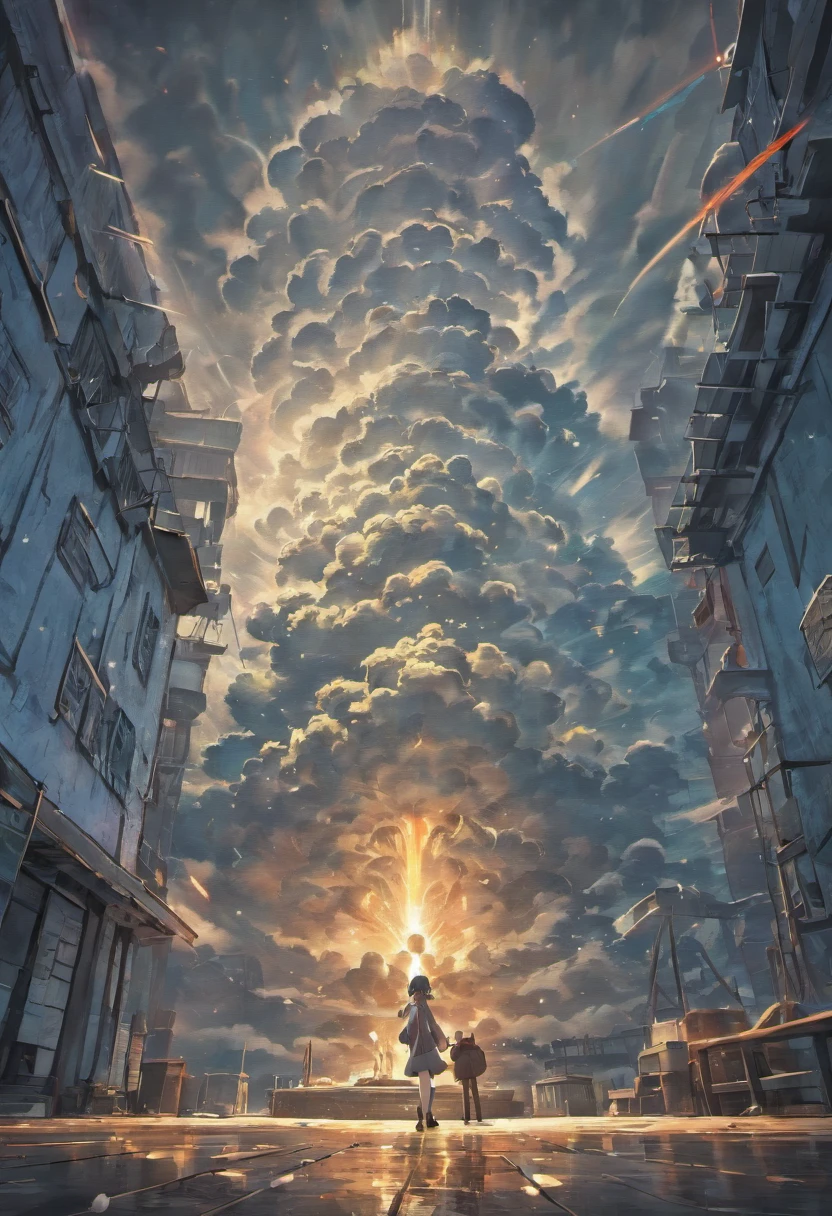La bombe atomique qui explose au loin sur une ville. formant un nuage de champignons noir et gris, Spectacular Scenes, Breathtaking landscapes, Realstic, Textures authentiques, Ultra-High Definition Ultra-High Resolution, Stunning photos taken by professional cameras, Rendu d'octane, volumeric lighting, World-renowned award-winning works, Unrivalled masterpieces, sans personnage