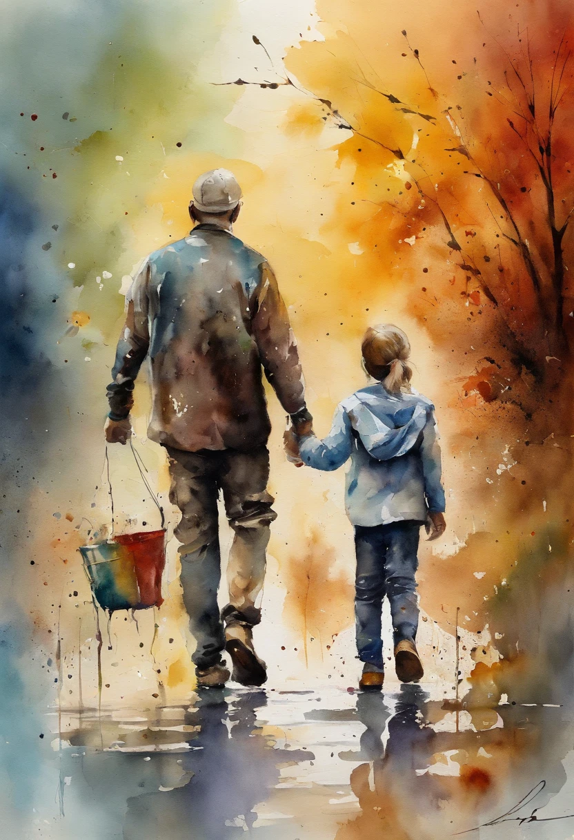 painting of a mother, father and  with a splatter background and spray paint effect, by Eugeniusz Zak, watercolor art, by Károly Lotz, watercolor painting, watercolor painting style, watercolor detailed art, by Reuben Tam, watercolor digital painting, watercolor, masterfully detailed watercolor, watercolor art, Grzegorz Rutkowski