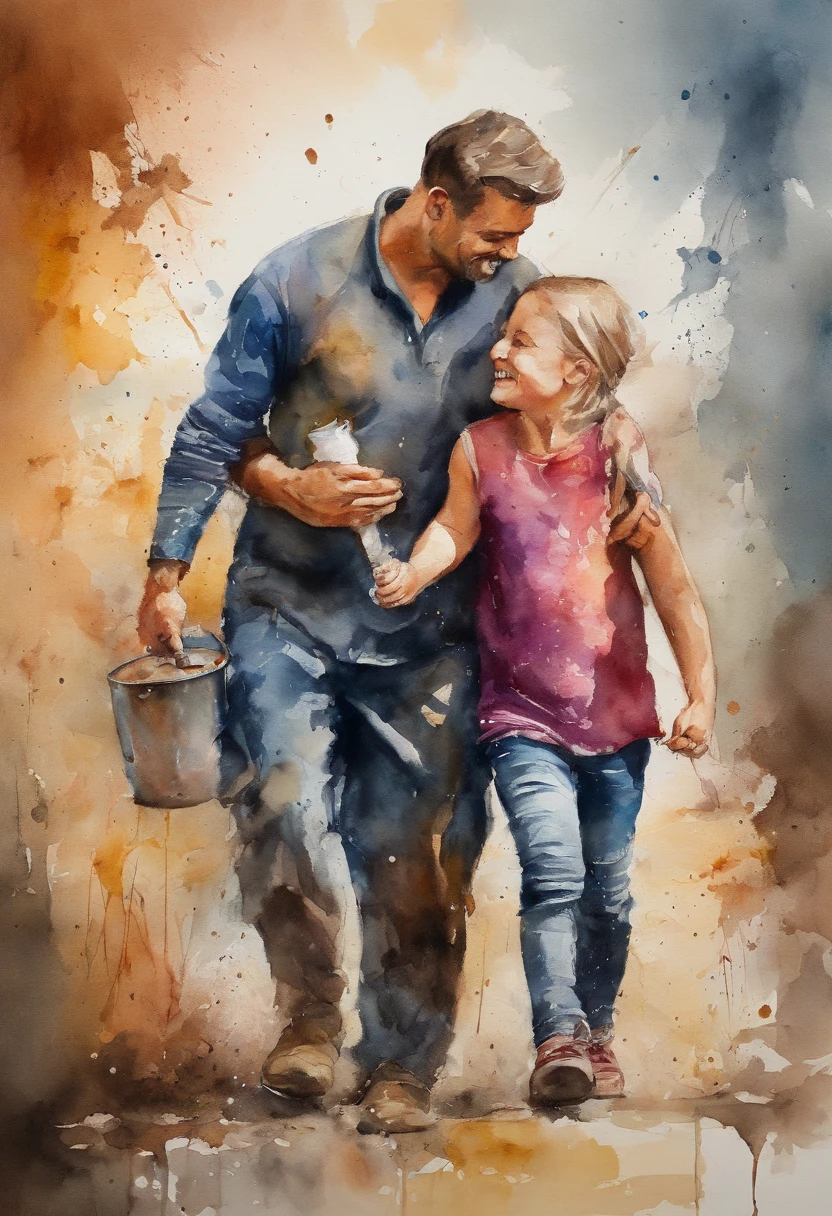 painting of a mother, father and  with a splatter background and spray paint effect, by Eugeniusz Zak, watercolor art, by Károly Lotz, watercolor painting, watercolor painting style, watercolor detailed art, by Reuben Tam, watercolor digital painting, watercolor, masterfully detailed watercolor, watercolor art, Grzegorz Rutkowski