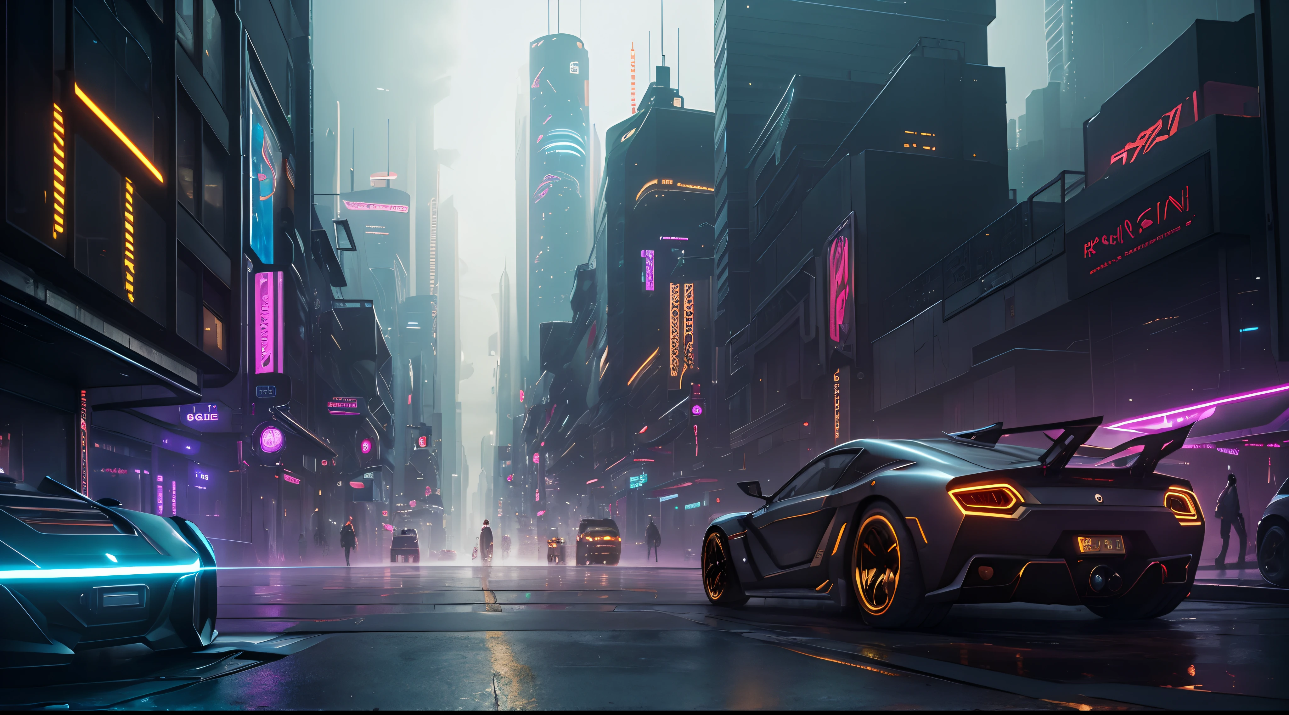 (golden futuristic cyberpunk city), (best quality, 4k, highres, masterpiece:1.2), ultra-detailed, HDR, studio lighting, physically-based rendering, extreme detail description, professional, vibrant colors, bokeh, (shining, vibrant, vivid) lights, (glimmering, shimmering) skyscrapers, (futuristic, high-tech) architecture, (holographic, neon) signs, bustling (streets, alleys), (flying, levitating) vehicles, (mysterious, cloaked) figures, (dense, crowded) cityscape, (foggy, smoky) atmosphere, (dark, moody) ambiance.