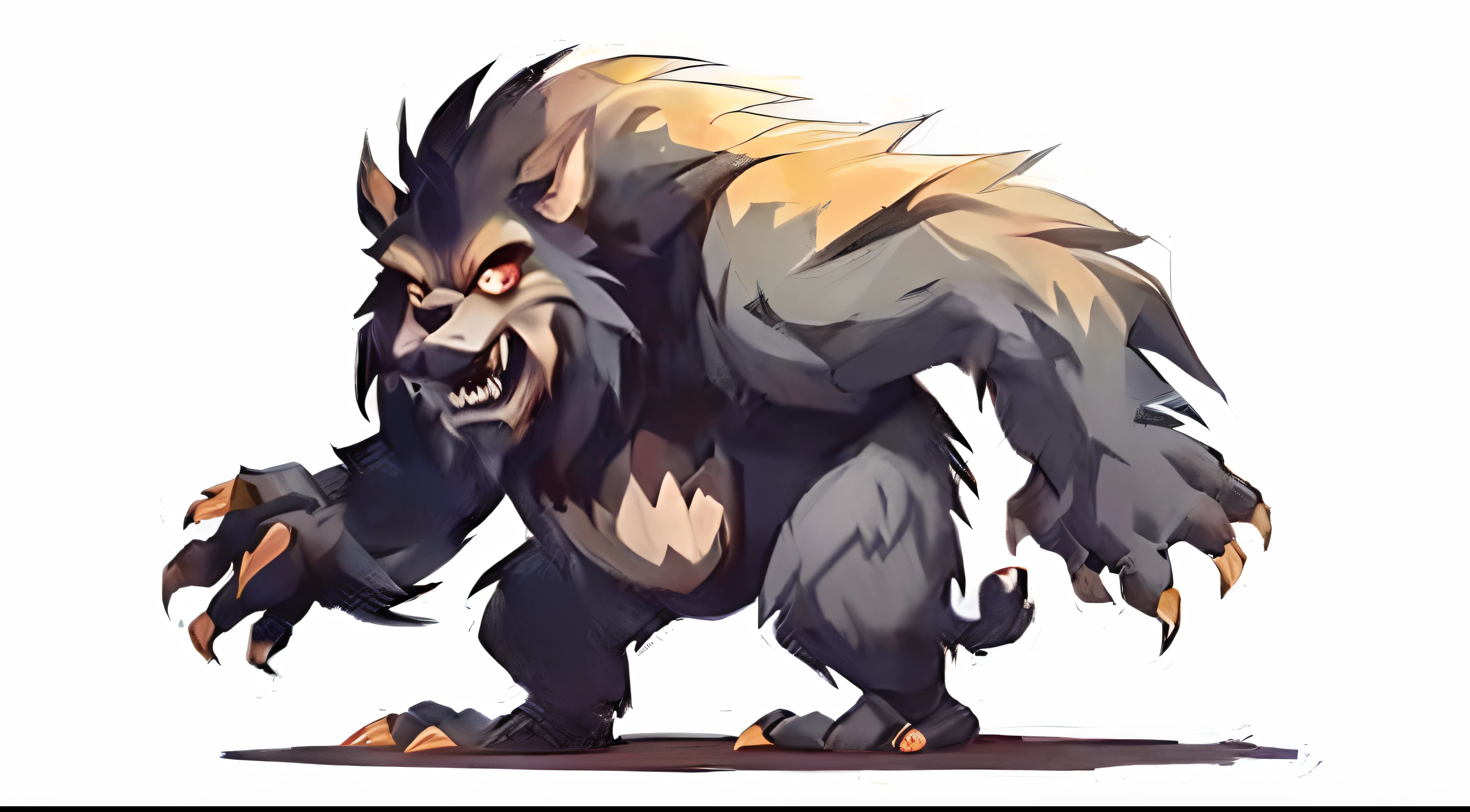 muscular werewolf,Hairy all over,clawed paws,erect through,towns