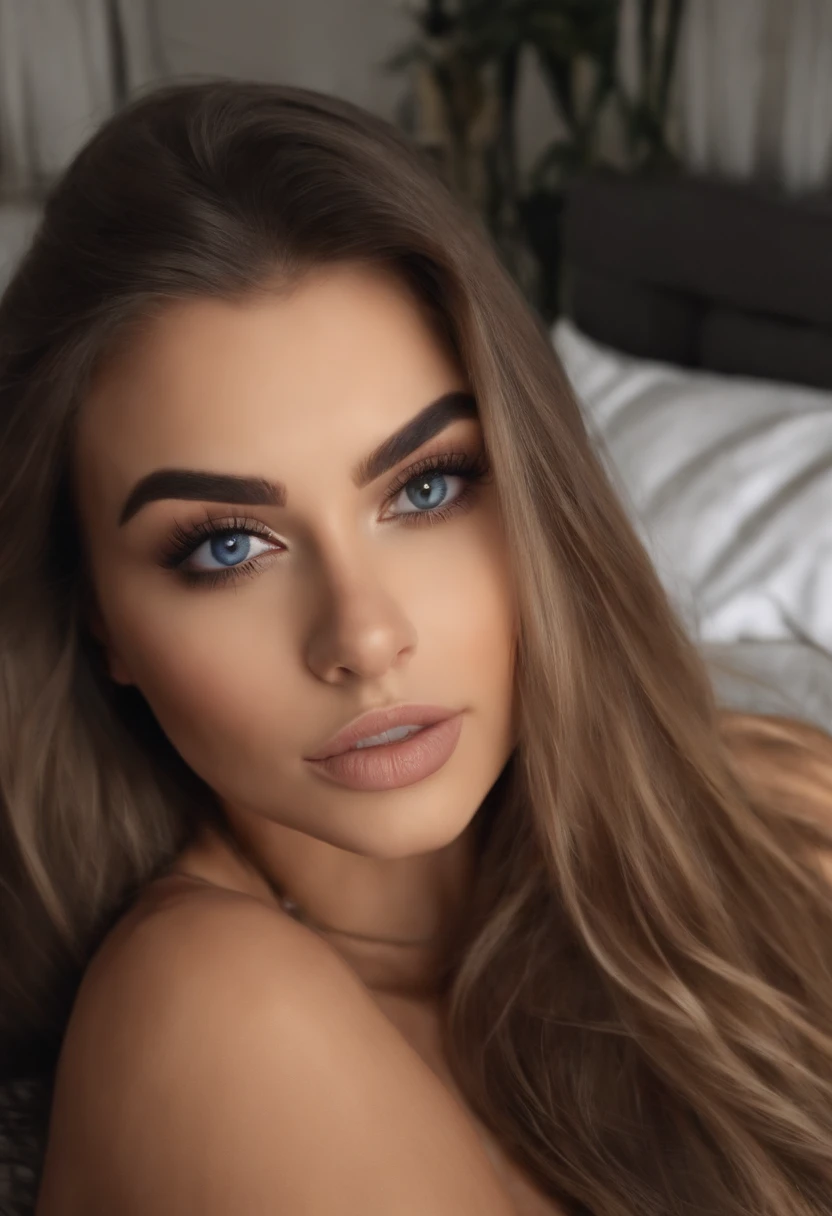 Arafed Mujer totalmente , Chica sexy con ojos azules, ultra realista, meticulosamente detallado, Retrato Sophie Mudd, cabello rubio y ojos grandes, selfie de una mujer joven, Ojos del dormitorio, Violeta Myers, sin maquillaje, Maquillaje natural, staring directly into camera, cara con artgram, maquillaje sutil, Impresionante foto de cuerpo completo arrodillado en la cama, En el dormitorio, Small-sized bust; ; ;desnudo