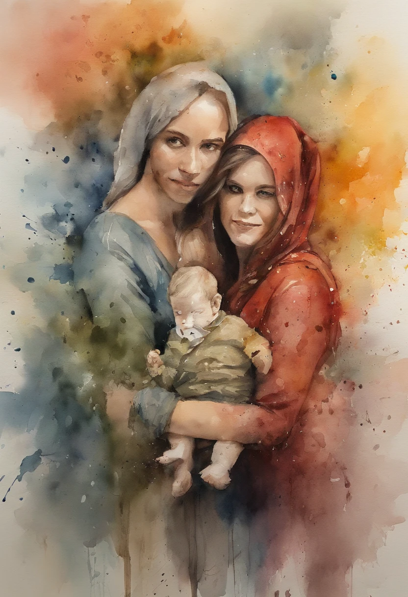 a family painting with a splatter background and spray paint effect, by Eugeniusz Zak, watercolor art, by Károly Lotz, watercolor painting, watercolor painting style, watercolor detailed art, by Reuben Tam, watercolor digital painting, watercolor , masterfully detailed watercolor, watercolor art, Grzegorz Rutkowski