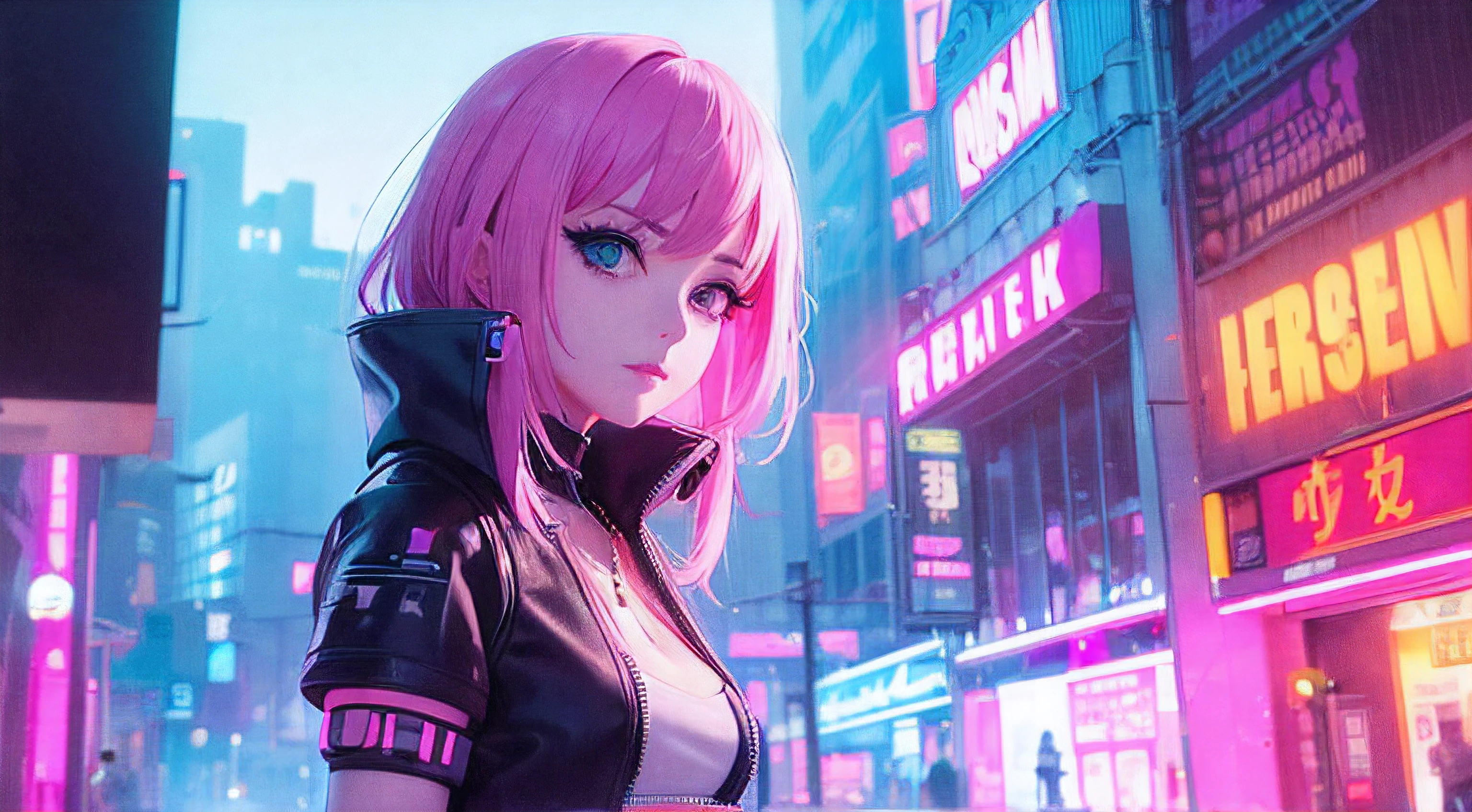 (obra prima) de anime, Cyberpunk, Neon light, futurista, 2077