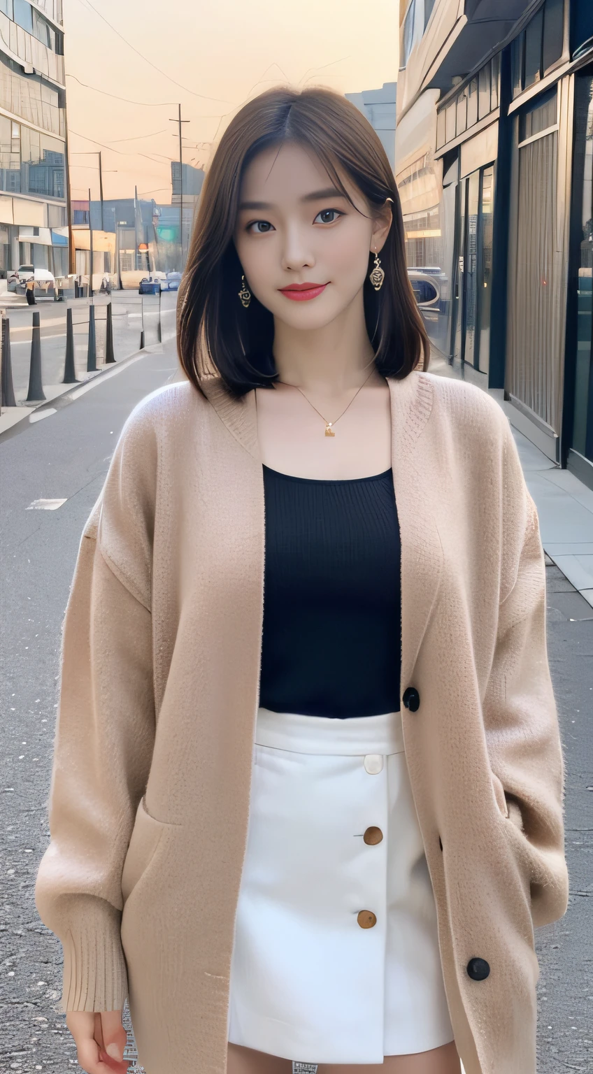 (((32K,very high res, high detailing, highly accurate,Masterpiece Girl 1))),Raw photo & realistic atmosphere,beautiful dark blue eyes,Detailed mouth,Glossy lips,Detailed eyebrows,Soft white skin that shines with every detail,,Eyes drawn in detail、Very beautiful eyes with azure eyes,Detailed lips、Very beautiful face,Very well-formed face、Lifelike face,shiny beautiful lips,Beautiful eyebrows,Infinite reality,Best design,(Insanely cute sober and modest Japan 22-year-old girl,,Toned body,thighs thighs thighs thighs,Slender legs,Beautifully shaped breasts,Very cute beautiful girl, Girl:1.5),Best Natural Makeup,Japanese ido,Korean Idols,Young sensual idol,Moist eyes,Dark beautiful eyes,Beautiful butt,beauty legs,,camel's foot,:1.3),超A high resolution、,Natural and realistic face,Back lighting,Pure eyes are too cute,(((photorealisim,Photograph the whole body))),,Reality Live Action,(simple earrings,Necklace Arm,Watches,Glossy nail art,Girlish clothes,Simple adult design image clothes in dark colors,Dress up your jacket elegantly and cutely,Blouse,beautiful skirt,Modest and beautiful fashionable fashion,Heel Shoes,Perm Medium Hair,独奏,Lori Kool,Smile faintly,glares,full body Esbian:1.7),(Show full-body fashion,The face is young,a baby f1.8)