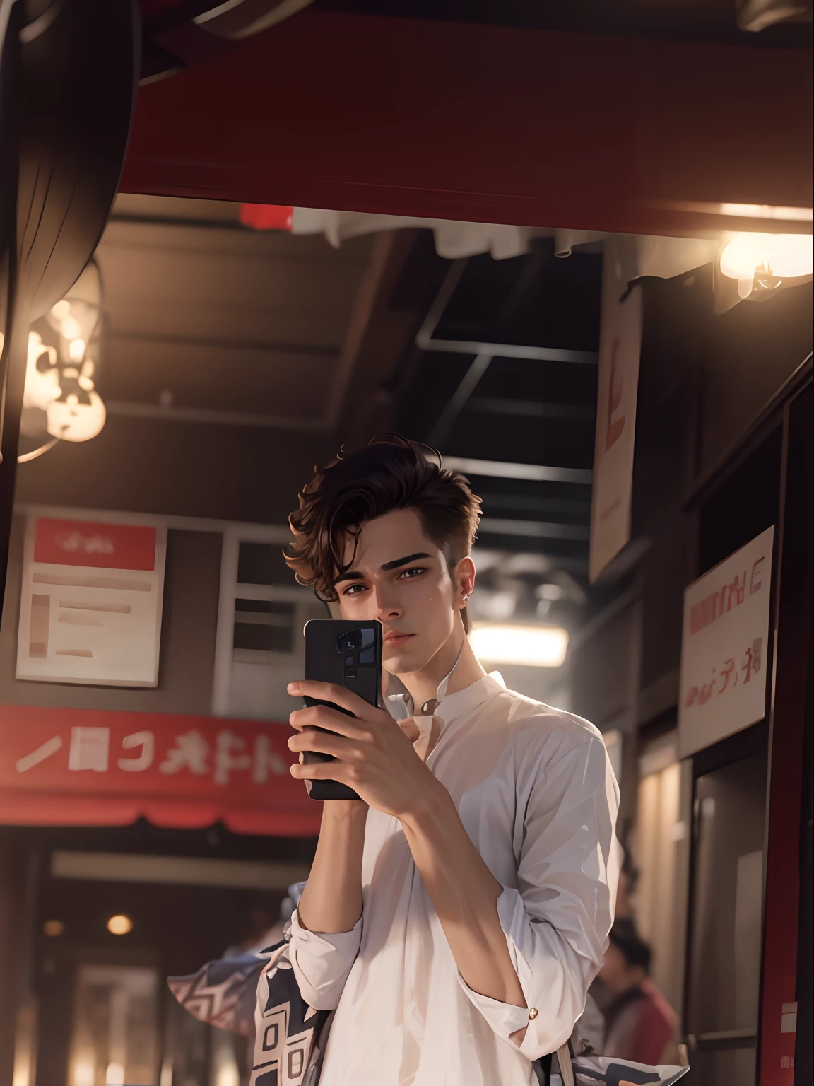 Change background handsome boy I phone 14 in hand