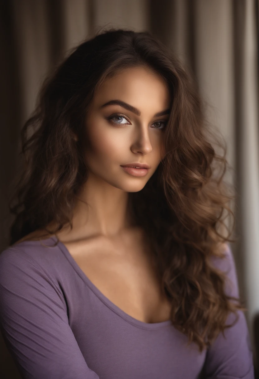 Arafed woman with black tank top , fille sexy hispanique aux yeux bruns, Portrait Sophie Mudd, cheveux bruns et grands yeux, Selfie dune jeune femme, Yeux de chambre, Violet Myers, sans maquillage, maquillage naturel, looking straight at camera, Visage avec Artgram, Maquillage subtil, Superbe photo du corps entier