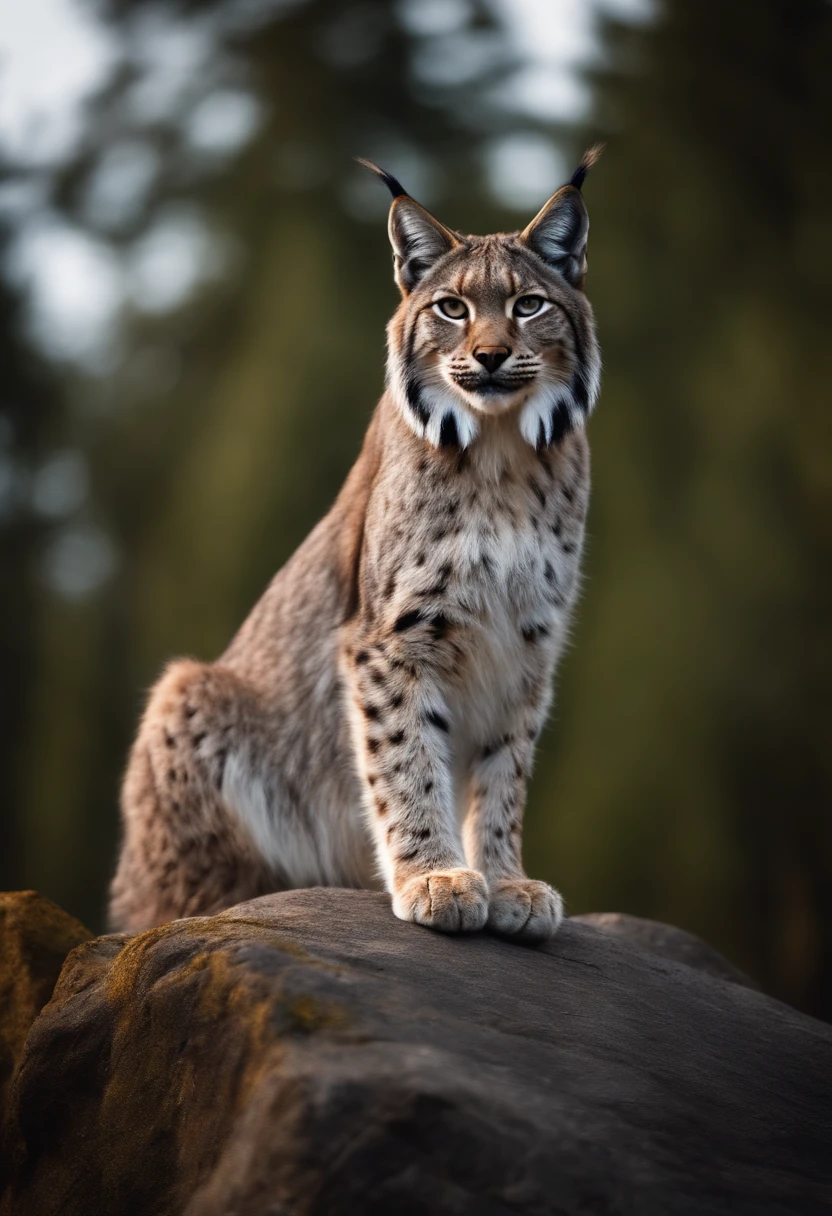 lynx leaning on a rock looking at the horizon