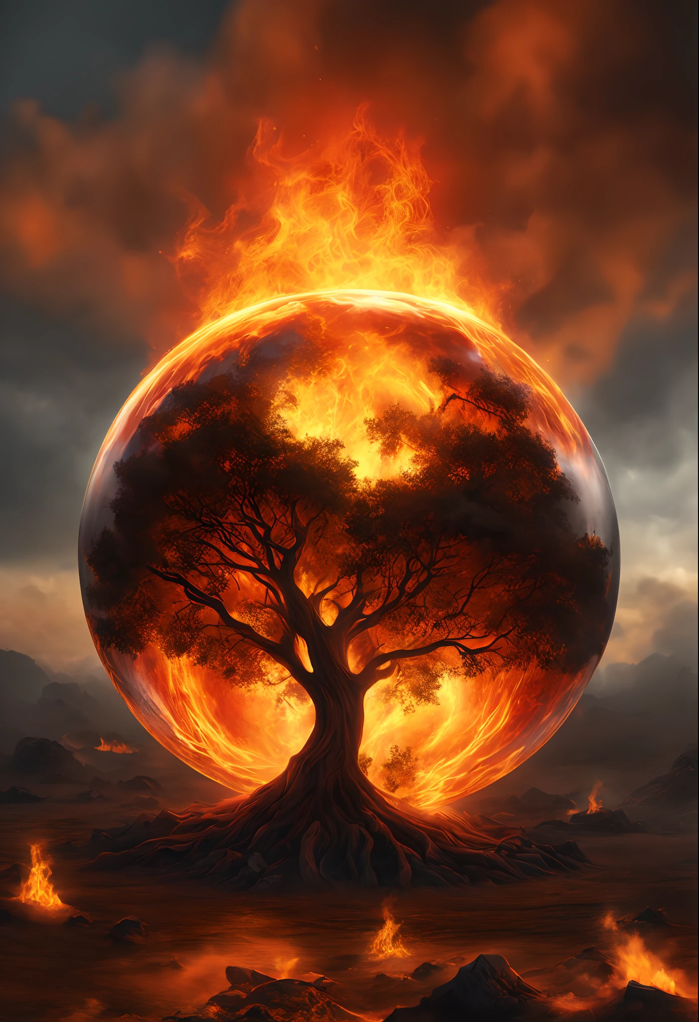 The flames are burning in a circle shape, fogoso, icon with a halo of fire, Anel de fogo, bola de fogo, chama, um fogo laranja no fundo, homem, fire type, (fire), esfera preta de fogo, Firenado, Infero Flamejante, Inferno, tema fogo, fire, fogo do inferno, infernal, chamajante, derretido imagem arfed de uma bola de vidro com uma paisagem dentro, Arte 3D digital detalhada, tree of life inside the ball, Arte digital altamente detalhada em 4k, arte digital altamente detalhada, arte digital estilizada, pintura digital altamente detalhada, bola de vidro, pintura digital altamente detalhada, arte digital altamente detalhada, 3 d render bipe, 8k arte impressionante
