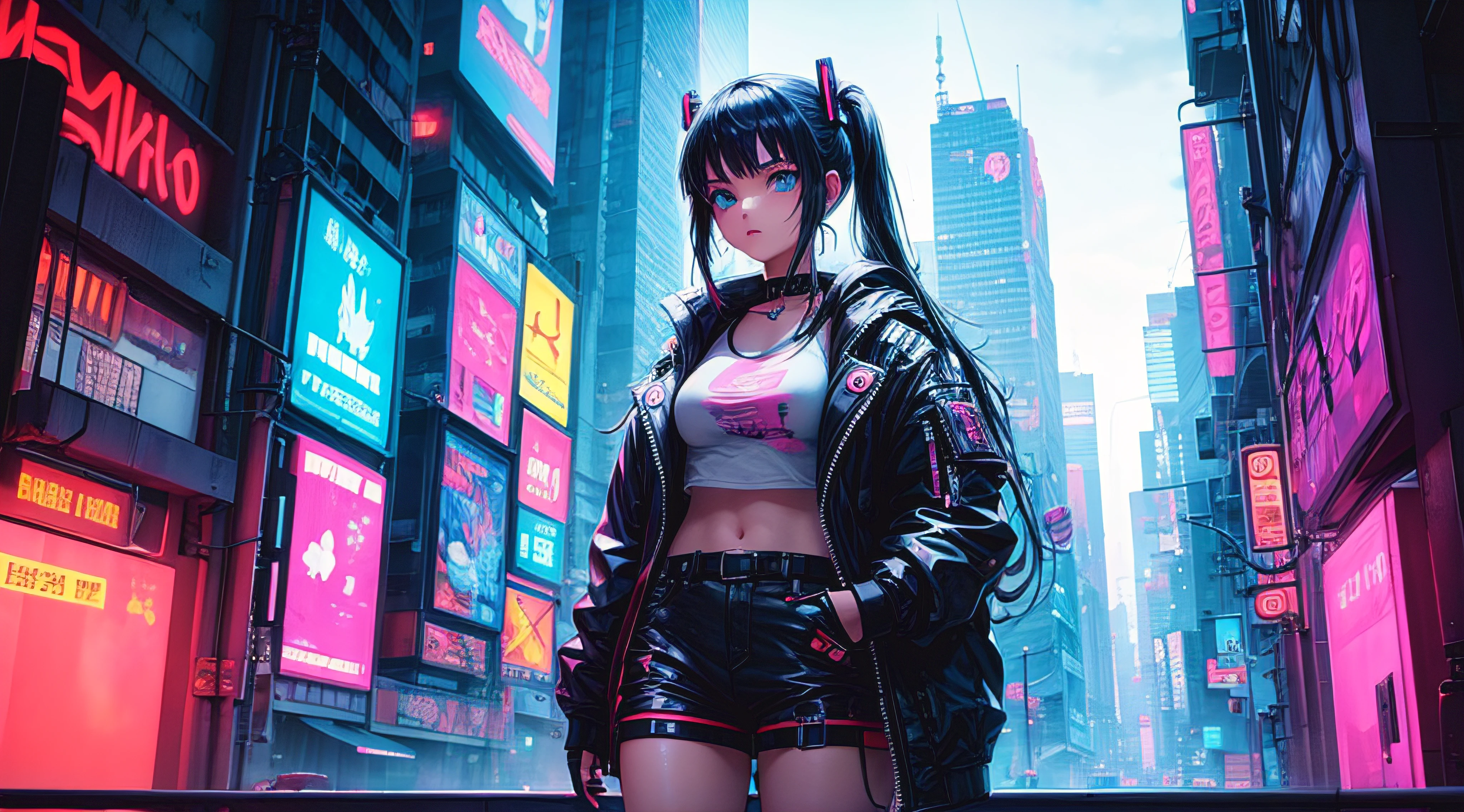 (obra prima) Menina de anime, Cyberpunk, Neon light, futurista, 2077