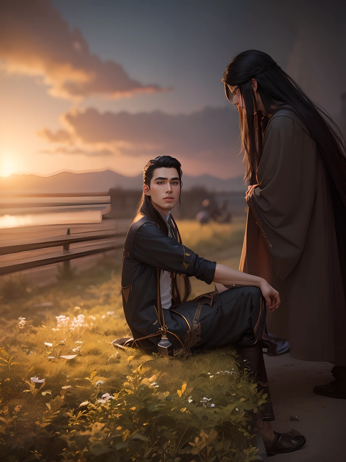 Black galses long hair adjust background handsome boy