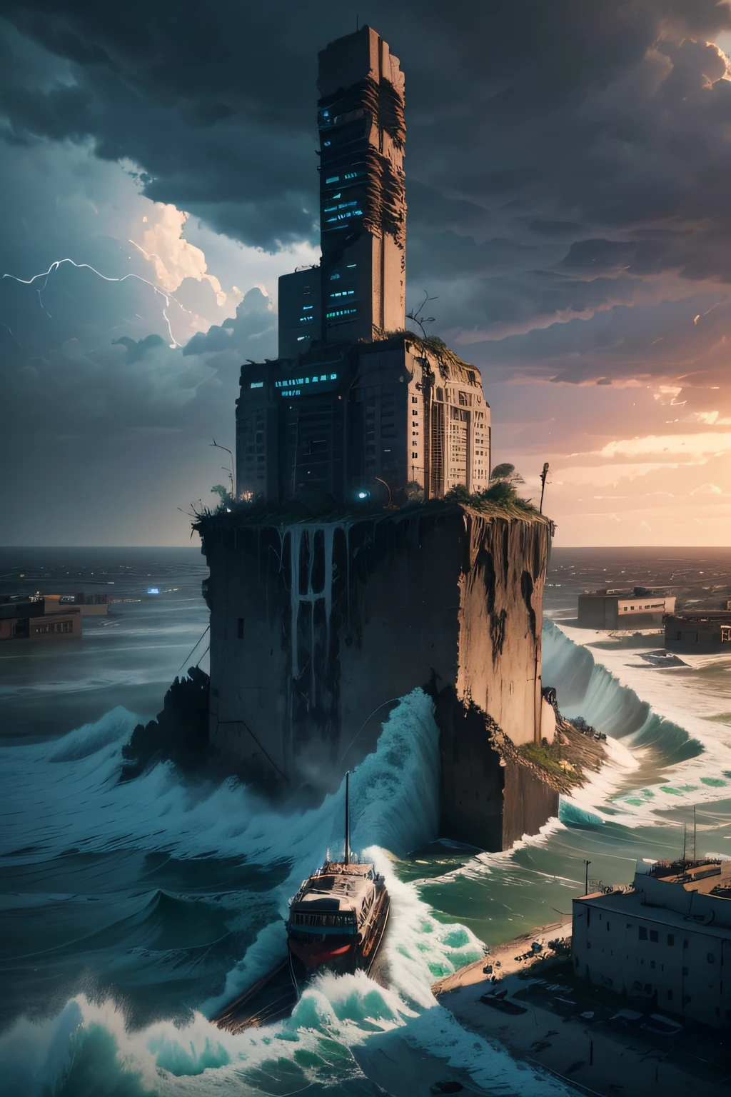 (best quality,4k,8k,highres,masterpiece:1.2),ultra-detailed,(realistic,photorealistic,photo-realistic:1.37),global,flood,destruction,apocalyptic,devastation,end of the world,earthquake,rainstorm,torrential downpour,dark clouds,gushing water,drowning cities,damaged buildings,washed away streets,overwhelming force,natural disaster,chaos,desolation,ruins,displaced people,fear,panic,evacuation,extreme weather,unprecedented event,unimaginable destruction,debris floating,ominous atmosphere,dramatic skies,waterlogged landscapes,desperate survival,broken infrastructure,lost civilizations,frantic rescue efforts,isolated survivors,raging currents,roaring thunder,lightning strikes,broken dams,collapsed bridges,wrecked vehicles,overwhelmed emergency services,dire situation,overwhelming power,ruined civilization,apocalyptic catastrophe,unstoppable force,nature's wrath,punishing storm,devastating aftermath,unforeseen consequences,chaotic scenes,towering waves,ravaged coastlines,people clinging to hope,frail humanity facing its limits,overwhelming despair.