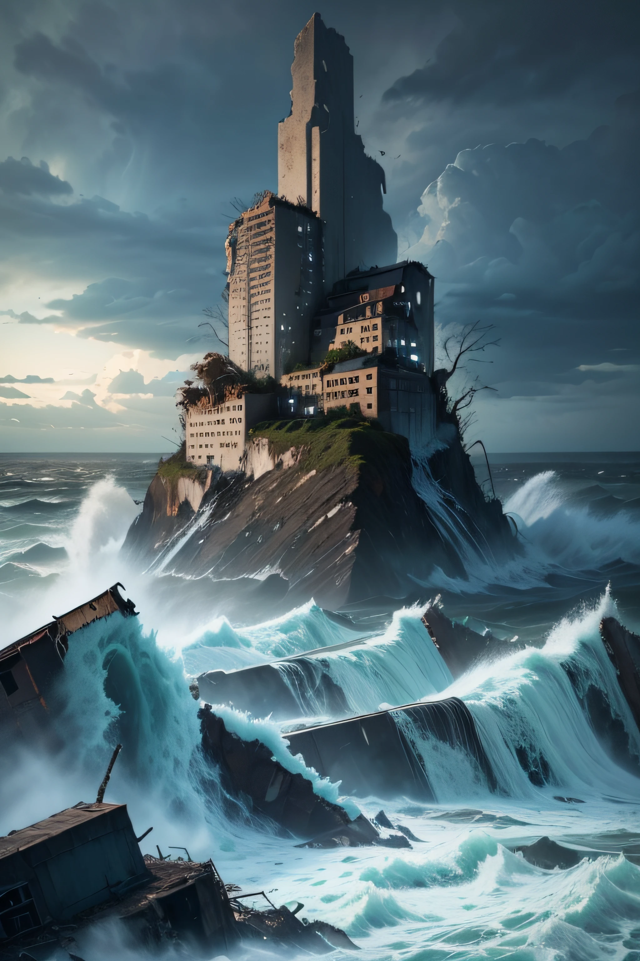 (best quality,4k,8k,highres,masterpiece:1.2),ultra-detailed,(realistic,photorealistic,photo-realistic:1.37),global,flood,destruction,apocalyptic,devastation,end of the world,earthquake,rainstorm,torrential downpour,dark clouds,gushing water,drowning cities,damaged buildings,washed away streets,overwhelming force,natural disaster,chaos,desolation,ruins,displaced people,fear,panic,evacuation,extreme weather,unprecedented event,unimaginable destruction,debris floating,ominous atmosphere,dramatic skies,waterlogged landscapes,desperate survival,broken infrastructure,lost civilizations,frantic rescue efforts,isolated survivors,raging currents,roaring thunder,lightning strikes,broken dams,collapsed bridges,wrecked vehicles,overwhelmed emergency services,dire situation,overwhelming power,ruined civilization,apocalyptic catastrophe,unstoppable force,nature's wrath,punishing storm,devastating aftermath,unforeseen consequences,chaotic scenes,towering waves,ravaged coastlines,people clinging to hope,frail humanity facing its limits,overwhelming despair.