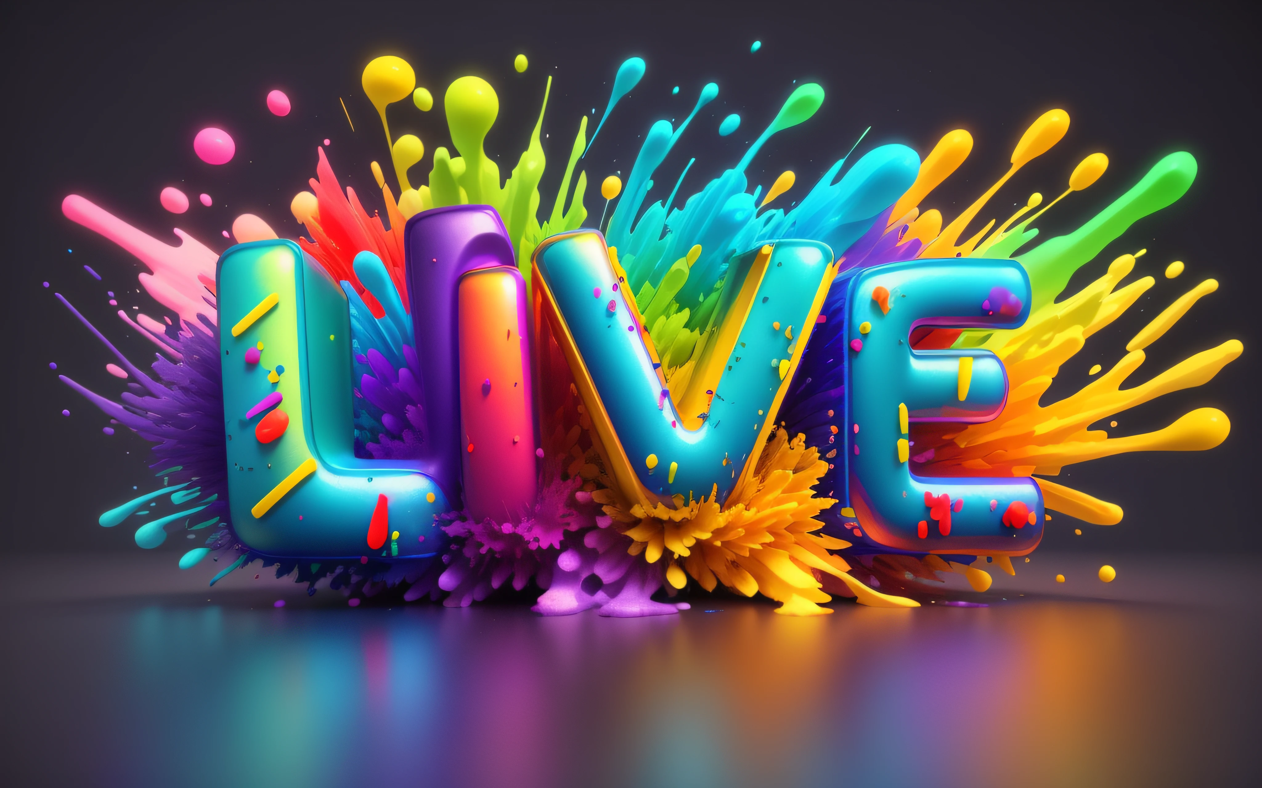 um close up de uma palavra colorida com respingos de tinta, cores vivas, cinema 4d render colorido, cores vivas, arte colorida, pintura digital vibrante, Cinema 4 d arte, pintura digital colorida, Symbols of living, colorful vivid octane render, arte digital colorida, vivid and colorful, cores expressivas vibrantes, cores vibrantes hiper realismo, arte digital colorida