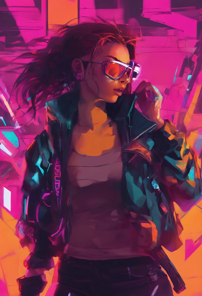 (dark shot:1.1), epic realistic, portrait of halo, female; athletic build, sunglasses, blue eyes, tartan scarf, (brown leather bomber jacket:1.2), (tight fitting, black, see thru tank-top:1.1) auburn hair by atey ghailan, by greg rutkowski, by greg tocchini, by james gilleard, by joe fenton, gradient yellow, black, brown and magenta color scheme, grunge aesthetic!!! graffiti tag wall background, art by greg rutkowski and artgerm, soft cinematic light, adobe lightroom, photolab, hdr, intricate, highly detailed, (depth of field:1.4), faded, (neutral colors:1.2), (hdr:1.4), (muted colors:1.2), hyperdetailed, (artstation:1.4), cinematic, warm lights, dramatic light, (intricate details:1.1), complex background, (rutkowski:0.66), (teal and orange:0.4)