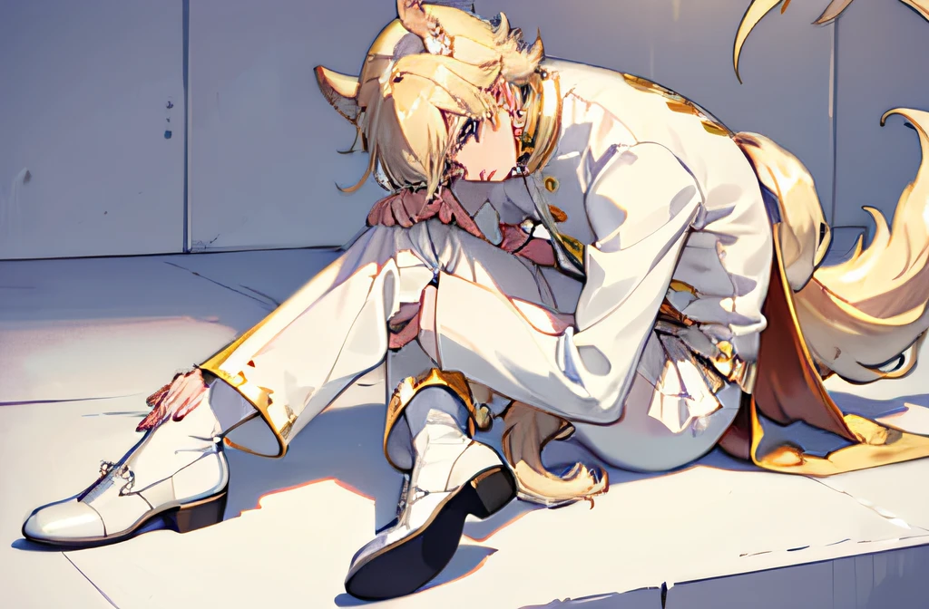 male people,blond hairbl, 8K, Super detail,White leather shoes,Masterpiece,beast ear,Beast tail