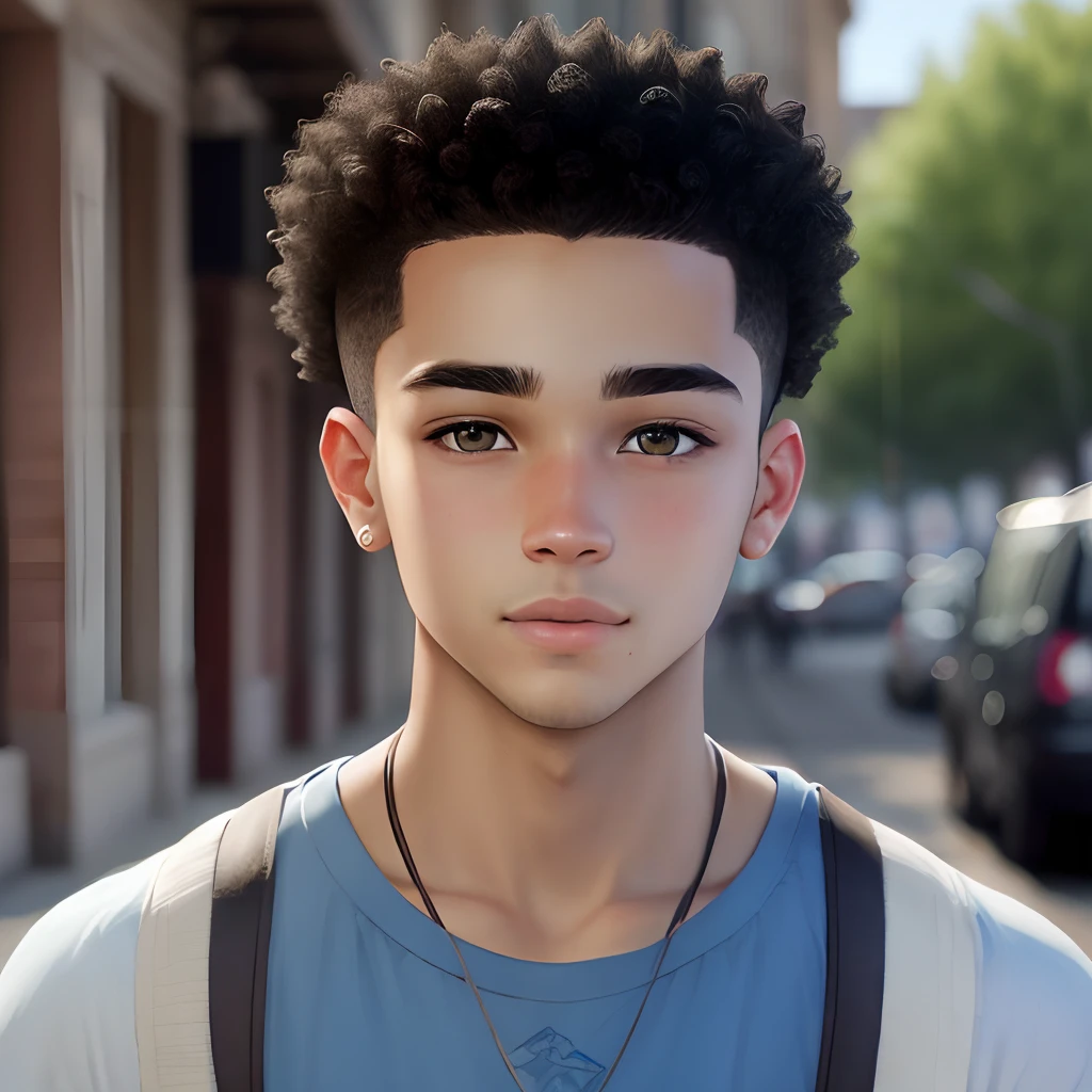 Young American Mixed-Race Man, cheveux courts avec beau yeux bleus