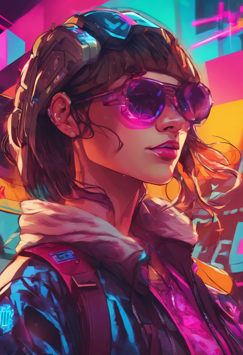 (dark shot:1.1), epic realistic, portrait of halo, female; athletic build, sunglasses, blue eyes, tartan scarf, (brown leather bomber jacket:1.2), (tight fitting, black, see thru tank-top:1.1) auburn hair by atey ghailan, by greg rutkowski, by greg tocchini, by james gilleard, by joe fenton, gradient yellow, black, brown and magenta color scheme, grunge aesthetic!!! graffiti tag wall background, art by greg rutkowski and artgerm, soft cinematic light, adobe lightroom, photolab, hdr, intricate, highly detailed, (depth of field:1.4), faded, (neutral colors:1.2), (hdr:1.4), (muted colors:1.2), hyperdetailed, (artstation:1.4), cinematic, warm lights, dramatic light, (intricate details:1.1), complex background, (rutkowski:0.66), (teal and orange:0.4)