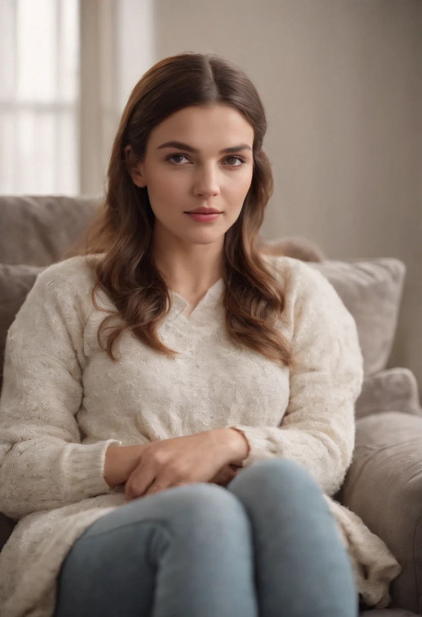 1fille,sitting on a comfortable sofa,crossing legs,Soft Light