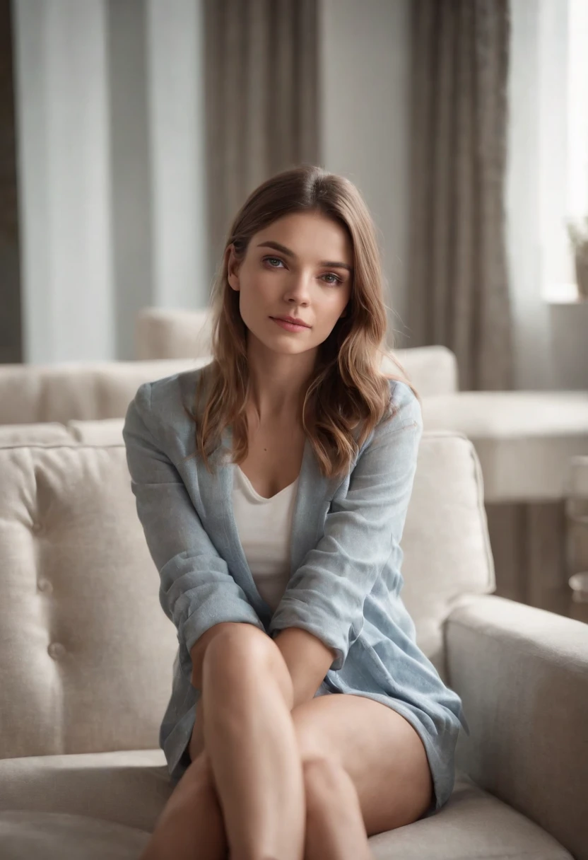 1fille,sitting on a comfortable sofa,crossing legs,Soft Light