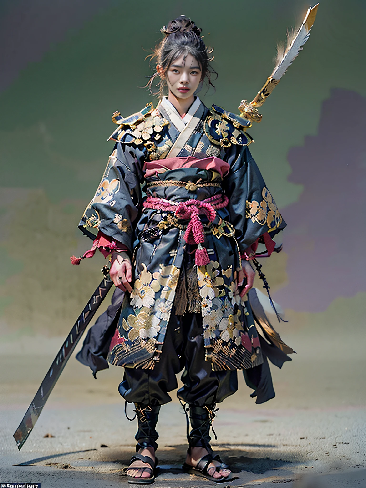 (((32k,high detal,high-detail、masterpiece,Attention to detail,full body Esbian,独奏,1man))),Raw photo & realistic atmosphere,beautiful dark blue eyes,Detailed mouth,Detailed eyebrows,Shine in every detail,Eyes drawn in detail、Very beautiful eyes with azure eyes,Detailed lips、Infinite reality, ,Brave samurai of the Sengoku period, bulky17--old utiful boy,Samurai of the Sengoku period of Japan,the whole body is wet,dripped out,with a flushed face,Tremendously beautiful17-year-olngoku samurai beauty boy,(youthfulness,Sharp eyes,Serious beautiful look,Armor samurai of the Sengoku period,Sengoku armor,Armor of the Warring States Period,Black shiny hair,Chonmage,showing your whole body,Detailed crisp armor,Beautiful luxurious Sengoku armor,Armoured pockets,torso,small hand,Sandals,Shoulder to shoulder,Sengoku Warlord,Sengoku Daimyo,Strongly influenced by Sanada Yukimura,beautiful young boy,Image of the whole body turning red,Girlish face:1.8)