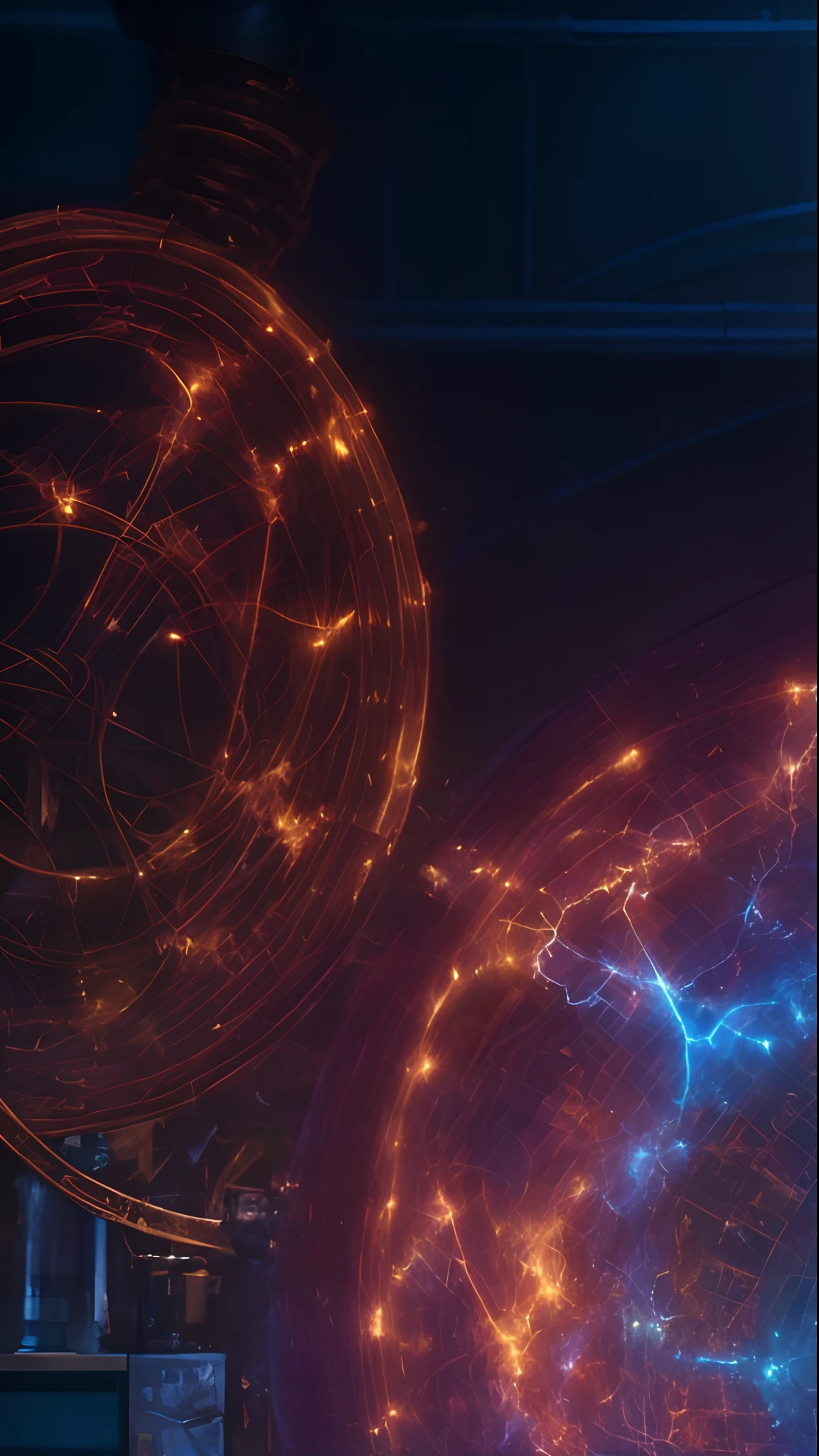 Image of a man in a suit and tie standing in front of a wall with bright circles, Retrato de Nikola Tesla, inspirado em Max Magnus Norman, Nikola Tesla, Retrato completo de Electromancer, nikolai tesla in his lab, Retrato do Professor Sinistro, Beeple e Alphonse Mucha, Retrato VFX altamente detalhado, retrato vfx altamente detalhado de