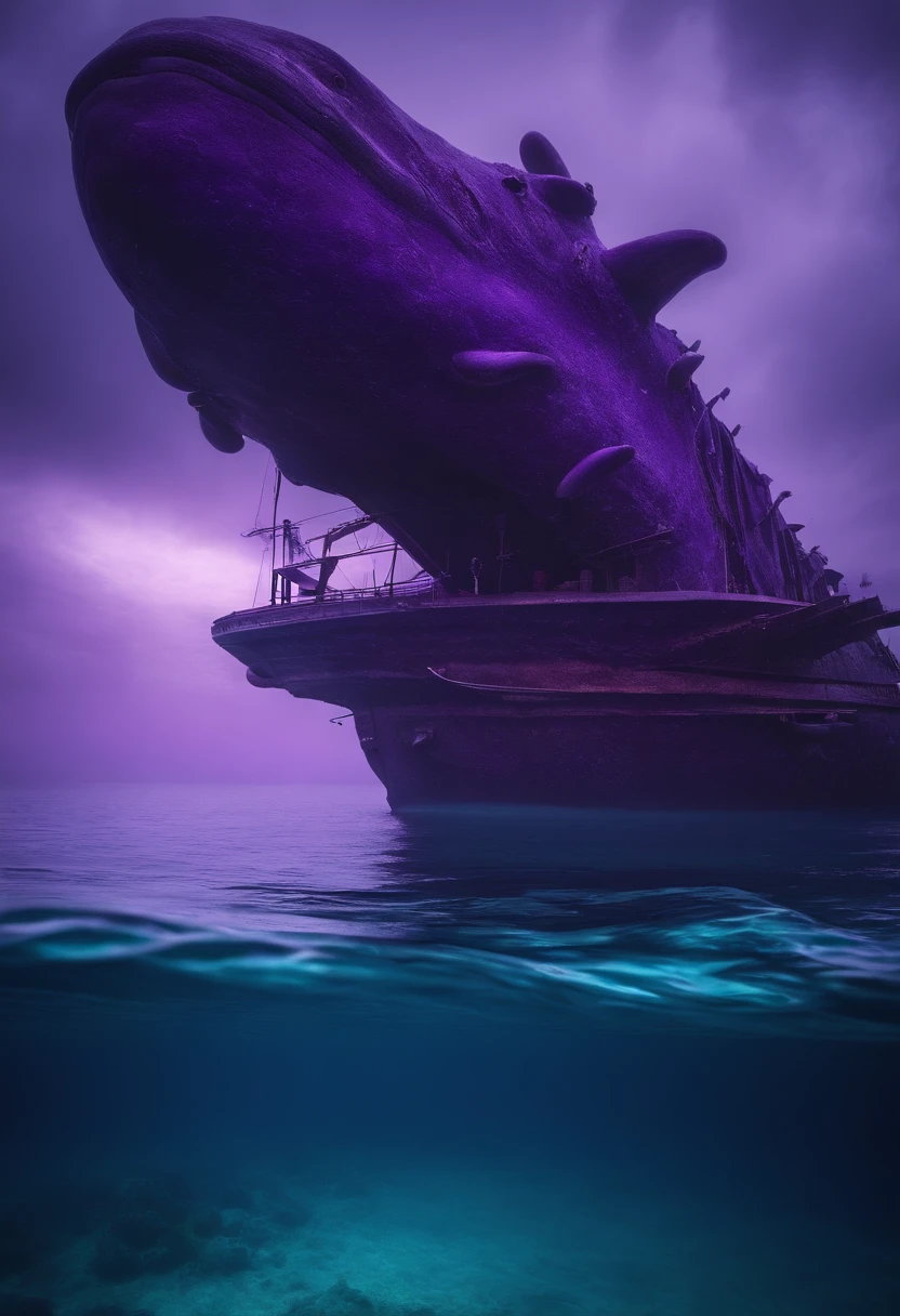 Purple Monster, Floating in the ocean, There are sunken ships around it