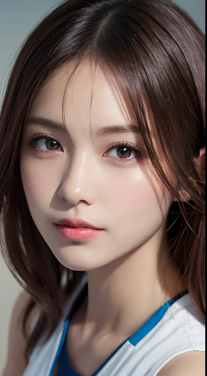 A close up of a woman with long hair wearing a blue top - SeaArt AI