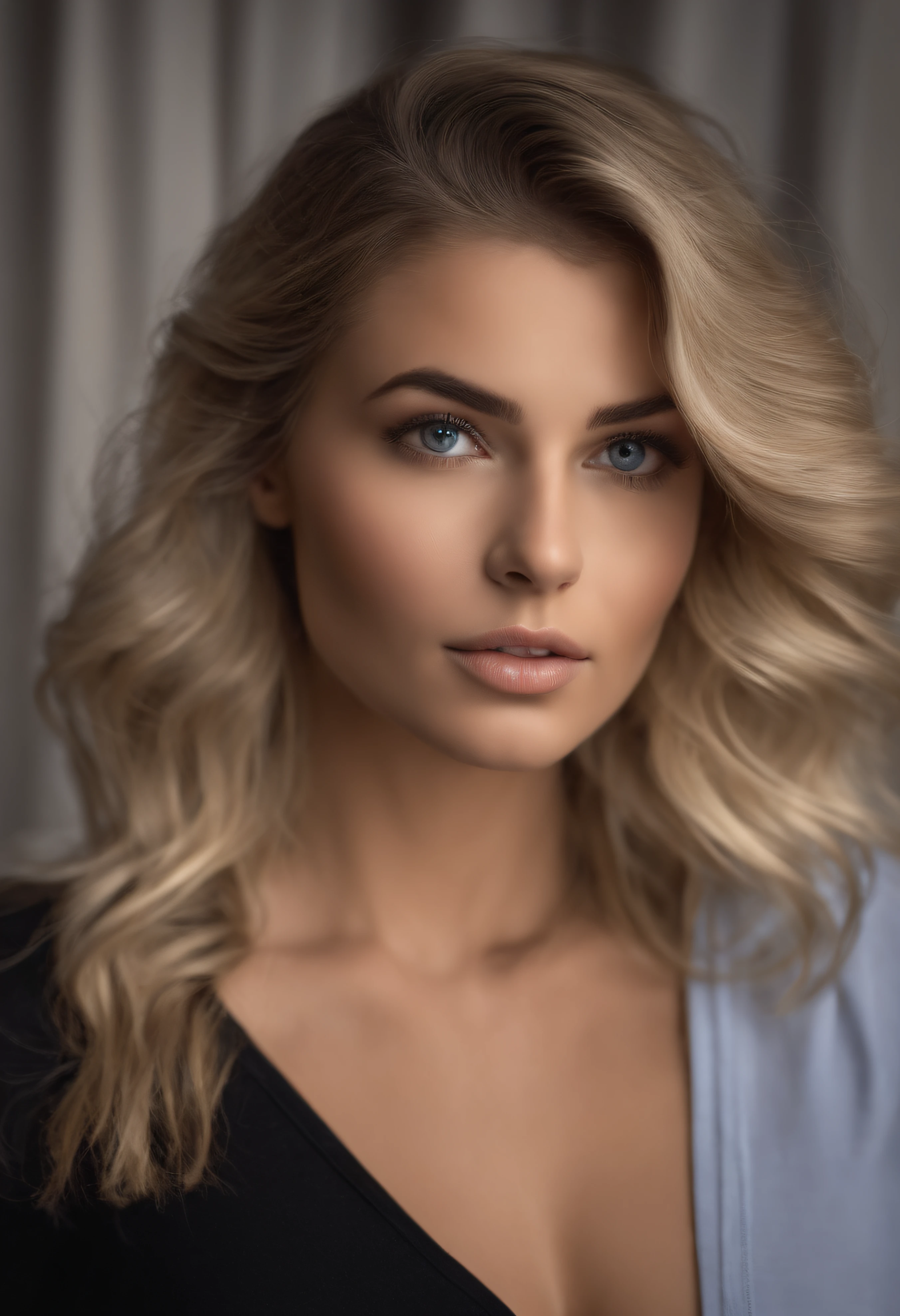 Arafed woman completely , fille sexy aux yeux bleus, ultra realist, Meticulously detailed, Portrait kaylie jenner, cheveux blonds et grands yeux, selfie of a young woman, Yeux de chambre, Violet Myers, sans maquillage, maquillage naturel, looking straight at camera, Visage avec Artgram, Maquillage subtil, Superbe photo du visage , dans la chambre, Medium to large bust; ; ;Tout de suite
