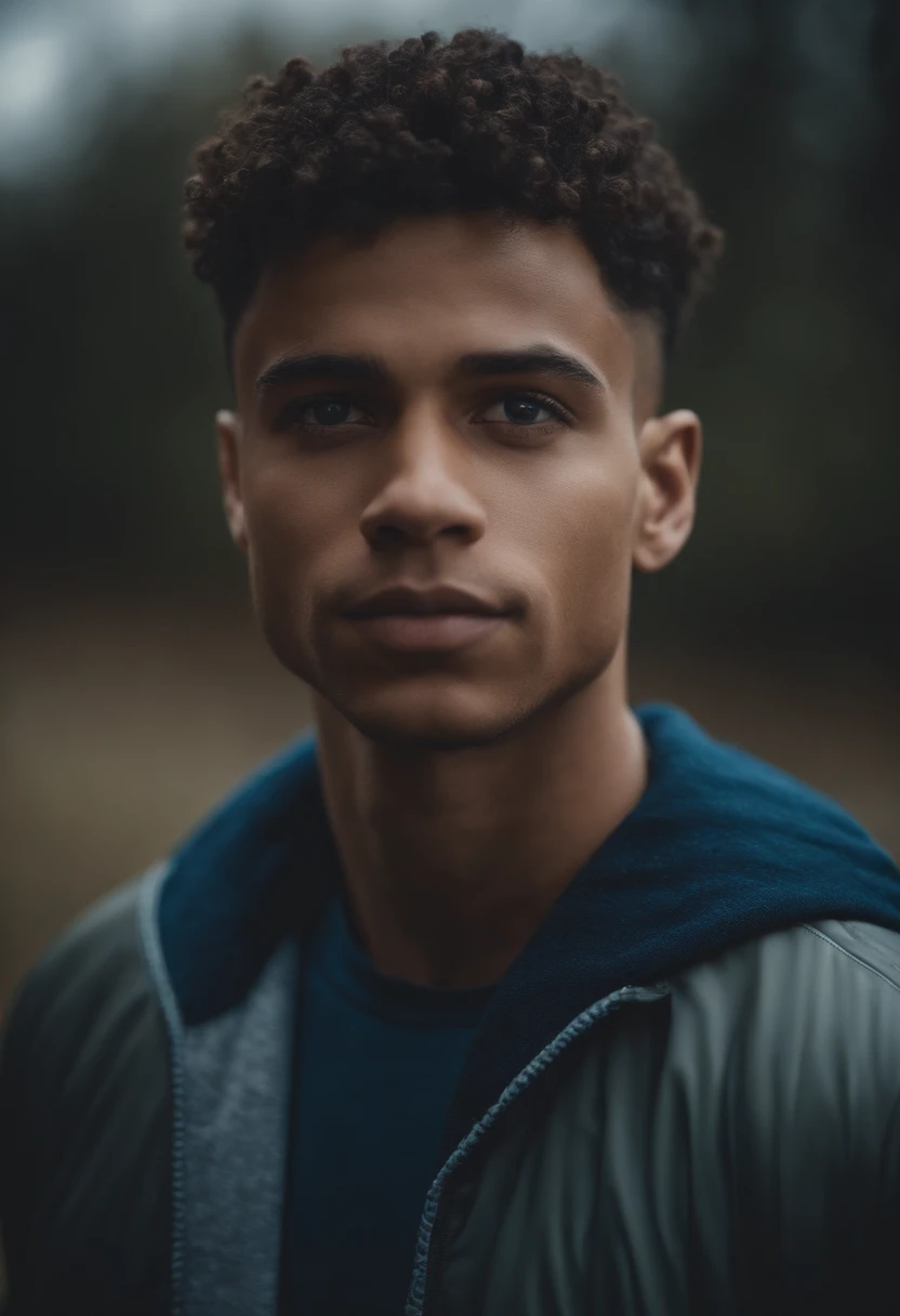 Mixed-race young man with blue eyes and short hair, Dressed in Nike from head to toe