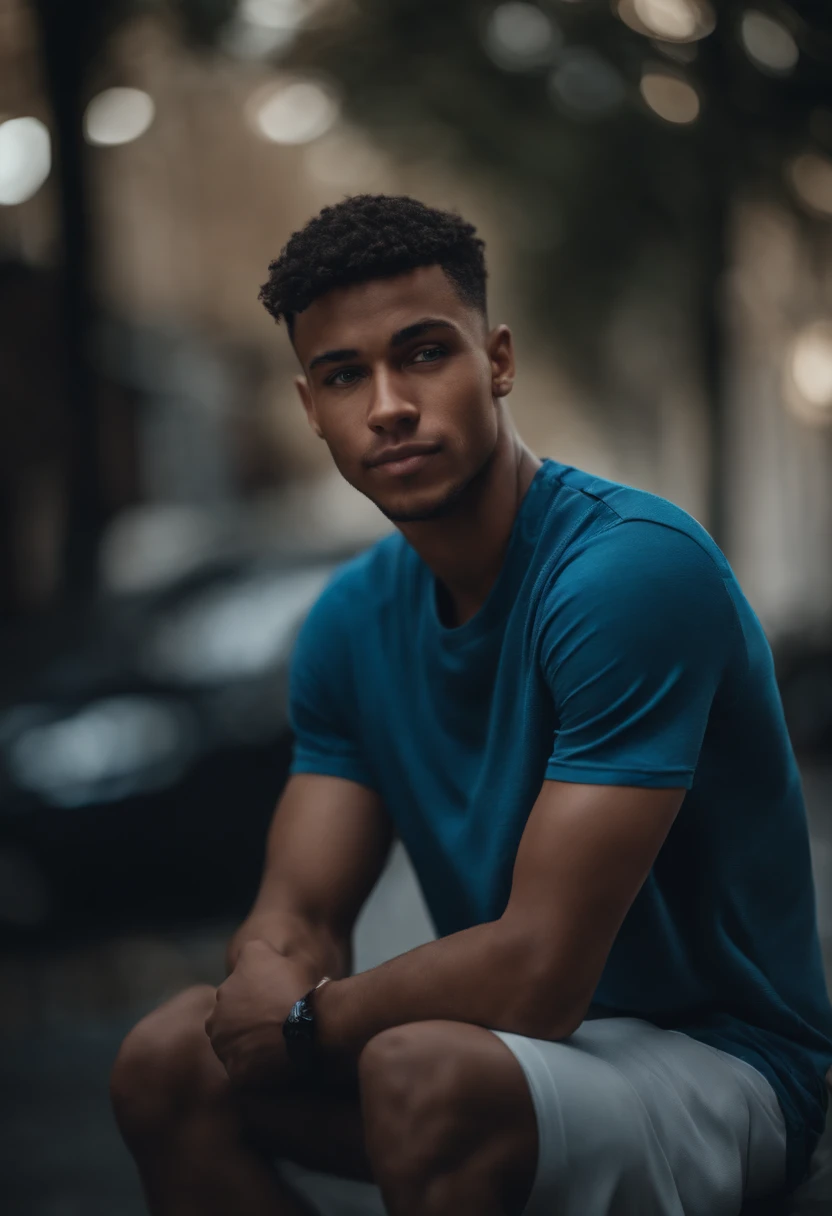 Mixed-race young man with blue eyes and short hair, Dressed in Nike from head to toe