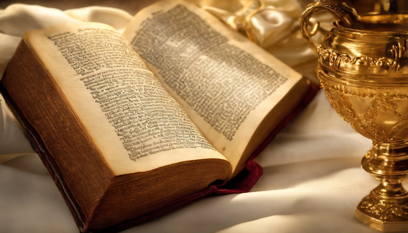 "Por favor, create a high-definition image of the Holy Bible that captures the reverence and spiritual significance of this holy book. The image should convey the historical and religious importance of the Bible, apresentando-a de forma digna e respeitosa. Use soft lighting to highlight cover and page details, enfatizando sua textura e envelhecimento, if applicable. Position the Bible in an environment that evokes a sacred environment, como uma prateleira de madeira em uma biblioteca antiga ou um altar iluminado. As cores devem ser sutis e a tipografia, Apresente-se, deve ser elegante e discreta. The image should inspire a sense of reverence and spiritual connection to the words and teachings contained in the Holy Bible."