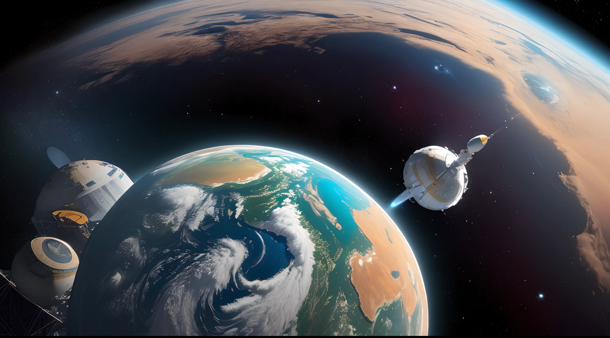 Imagine an artist's depiction of the U.S. space agency, a NASA. Use vibrant colors and abstract shapes to capture the idea of space exploration and discovery. Feel free to incorporate elements that symbolize outer space exploration and human curiosity."