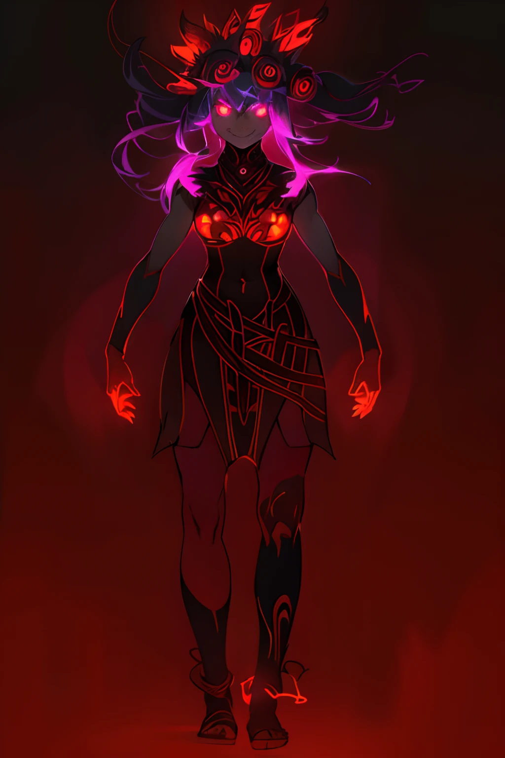 anime, demon, developing hair, lots of demon eyes, evil smile and glowing eyes, numerous dimly glowing eyes, ancient neon monster portrait, large glowing eyes, best anime 4k konachan wallpaper, jen bartel, with glowing eyes, bright multiple glowing eyes, dark flower shaman, red eyes glowing,