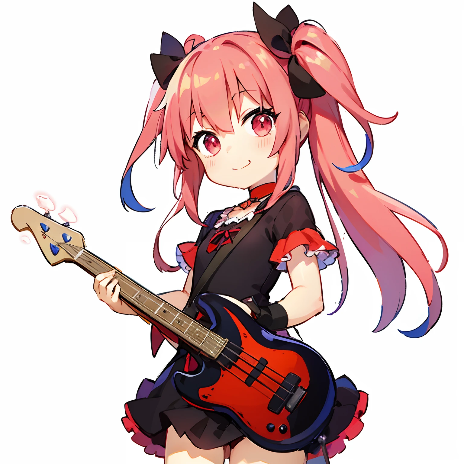 Pink hair playing guitar、anime girl wearing a black dress, anime moe art style, small curvy loli, bassist, marin kitagawa fanart, mika kurai demon, (Anime Girl), official artwork, small loli girl, lolish, High quality anime art style, Lori, Anime visuals of cute girls, hana yata